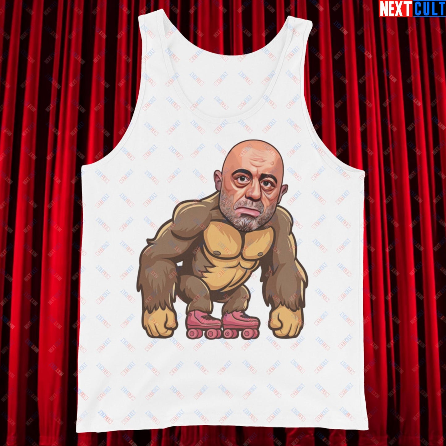 Joe Rogan Ape Roller-Blading Funny JRE Podcast Tank Top White Tank Tops Joe Rogan Podcasts Stand-up Comedy Next Cult Brand