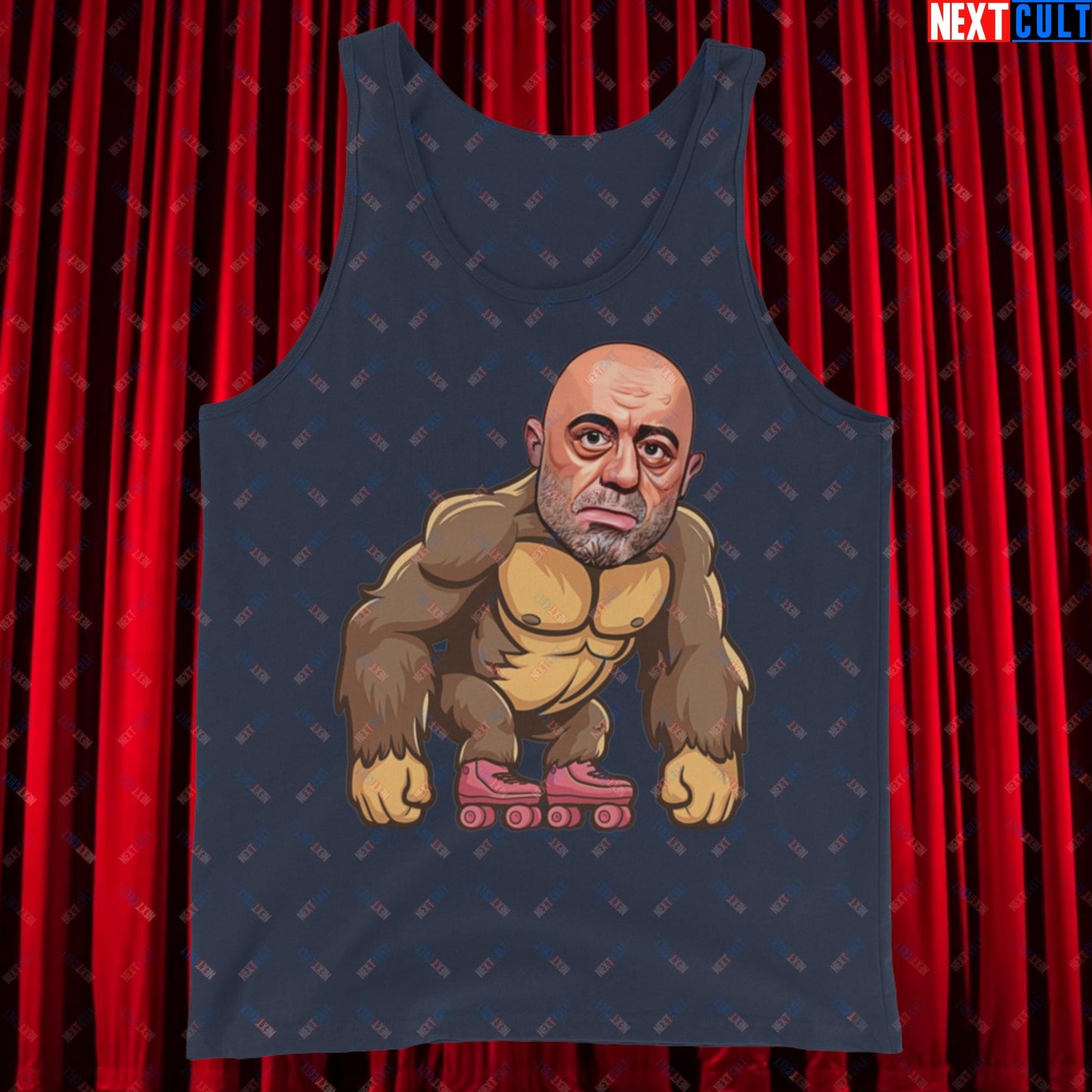 Joe Rogan Ape Roller-Blading Funny JRE Podcast Tank Top Navy Tank Tops Joe Rogan Podcasts Stand-up Comedy Next Cult Brand