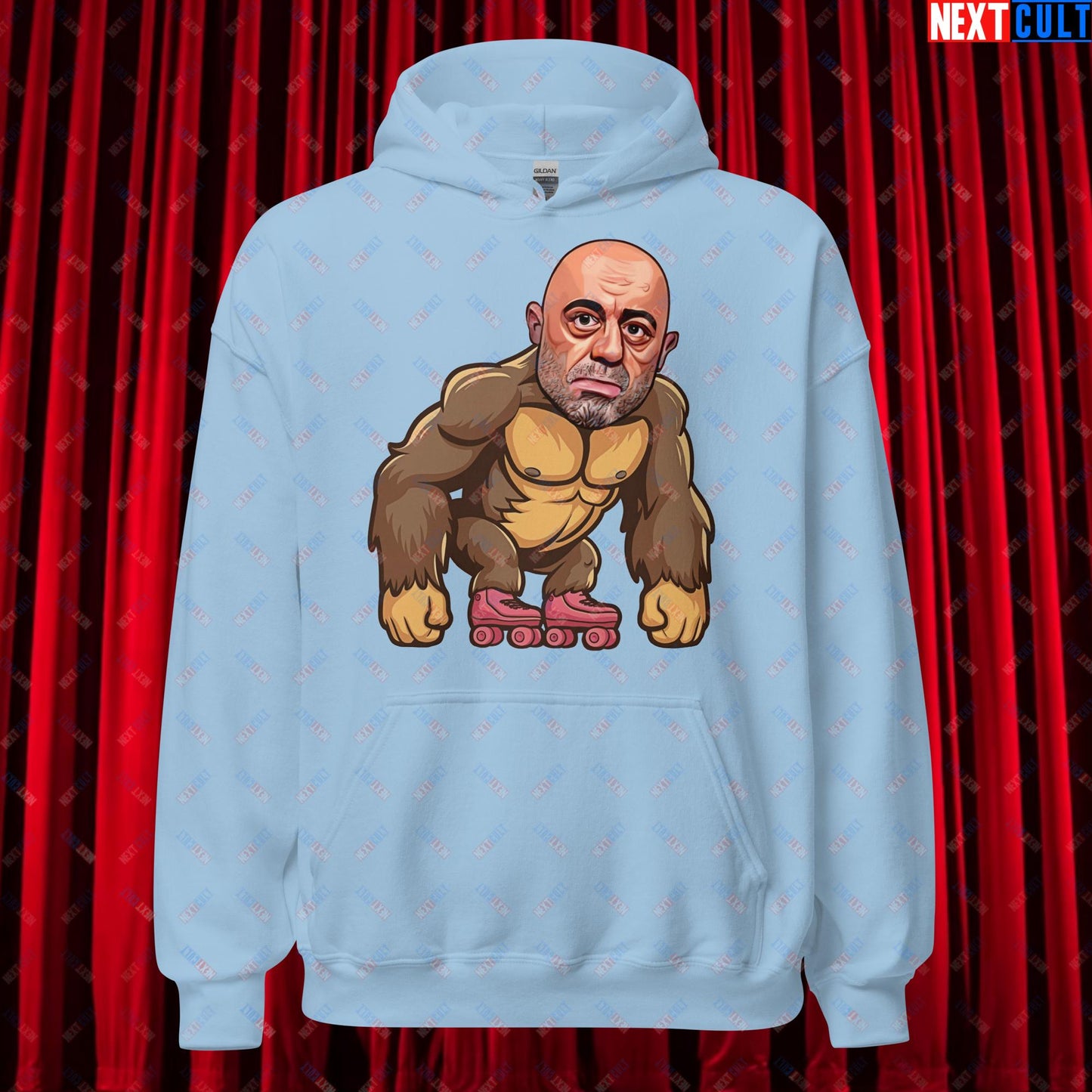 Joe Rogan Ape Roller-Blading Funny JRE Podcast Unisex Hoodie Light Blue Hoodies Joe Rogan Podcasts Stand-up Comedy Next Cult Brand