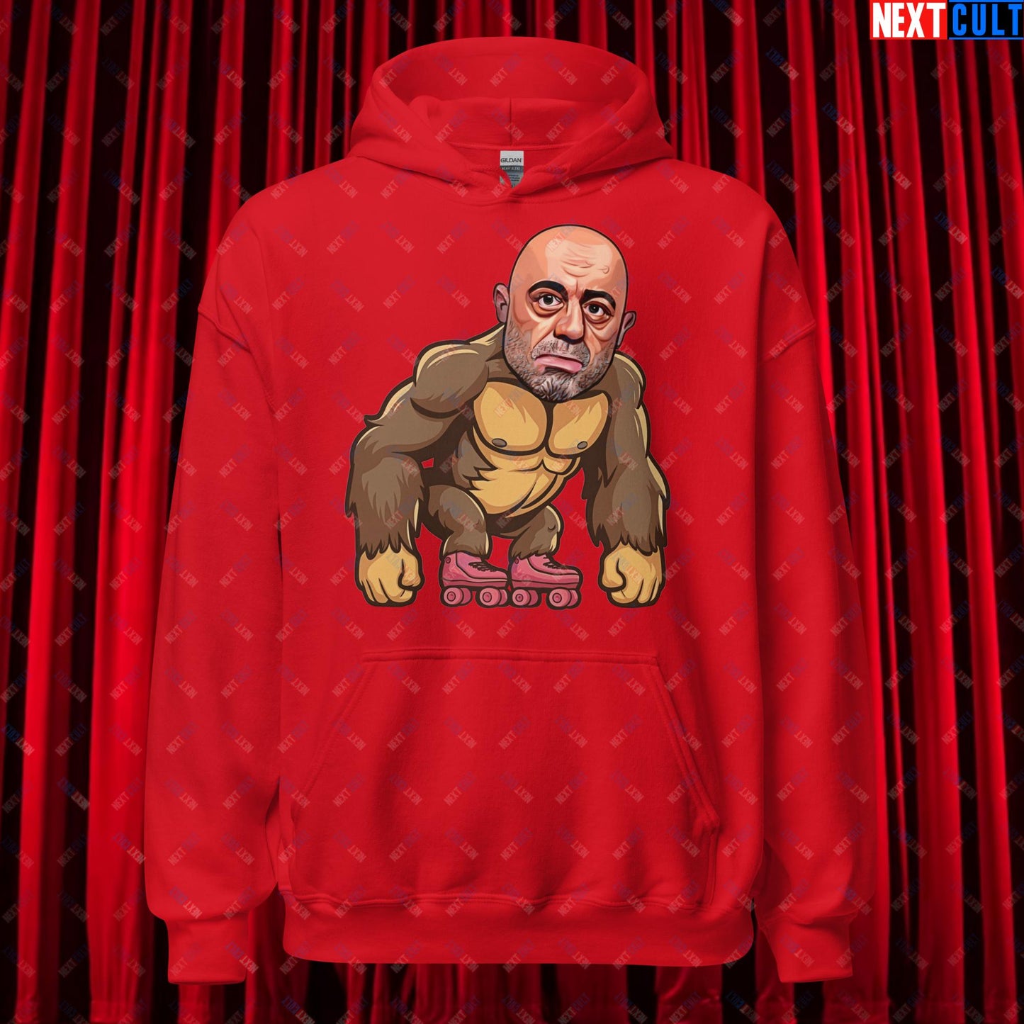Joe Rogan Ape Roller-Blading Funny JRE Podcast Unisex Hoodie Red Hoodies Joe Rogan Podcasts Stand-up Comedy Next Cult Brand