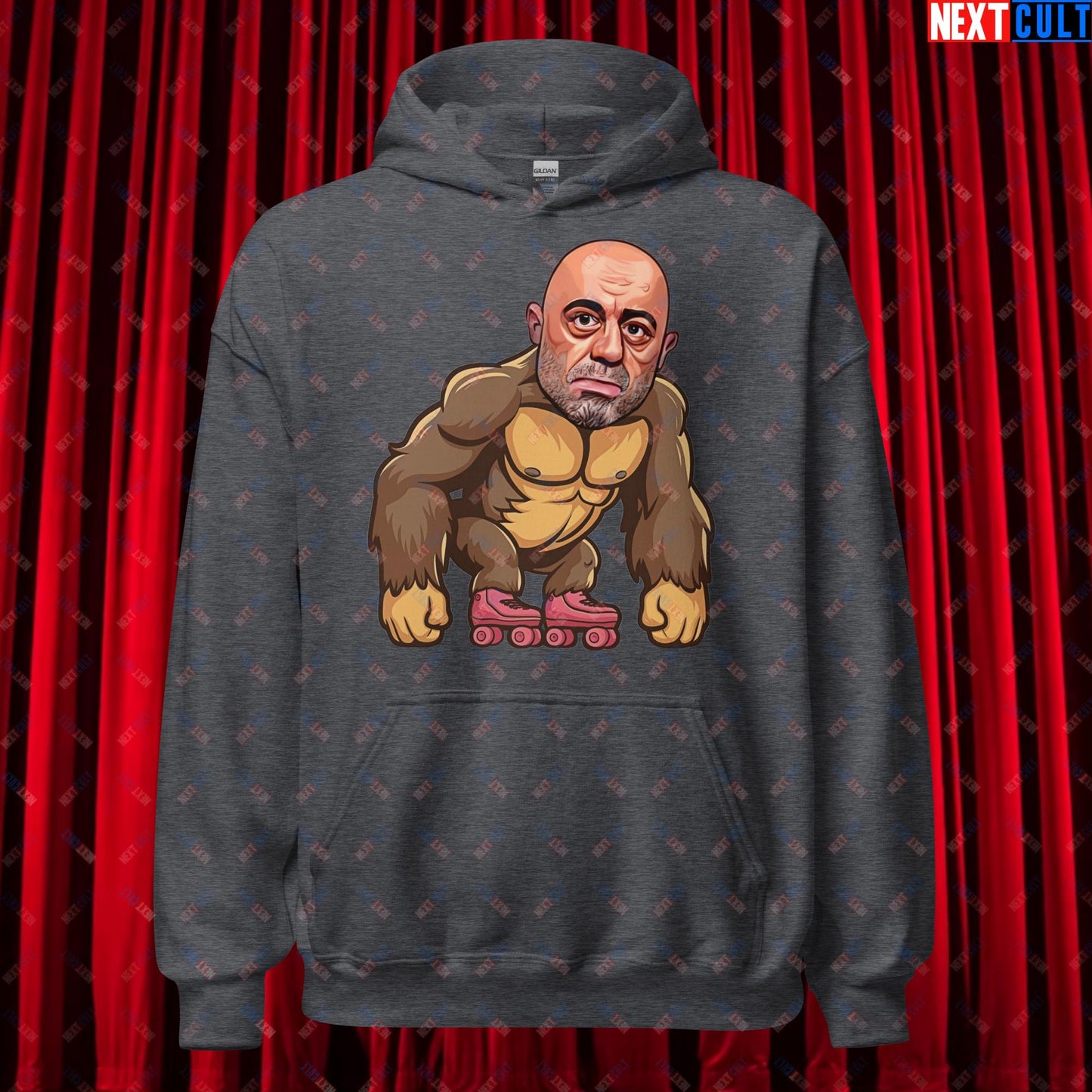 Joe Rogan Ape Roller-Blading Funny JRE Podcast Unisex Hoodie Dark Heather Hoodies Joe Rogan Podcasts Stand-up Comedy Next Cult Brand
