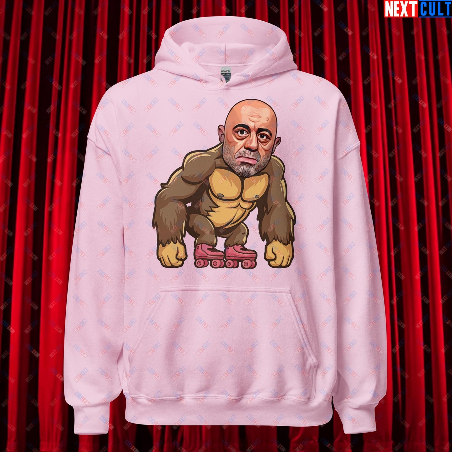 Joe Rogan Ape Roller-Blading Funny JRE Podcast Unisex Hoodie Light Pink Hoodies Joe Rogan Podcasts Stand-up Comedy Next Cult Brand
