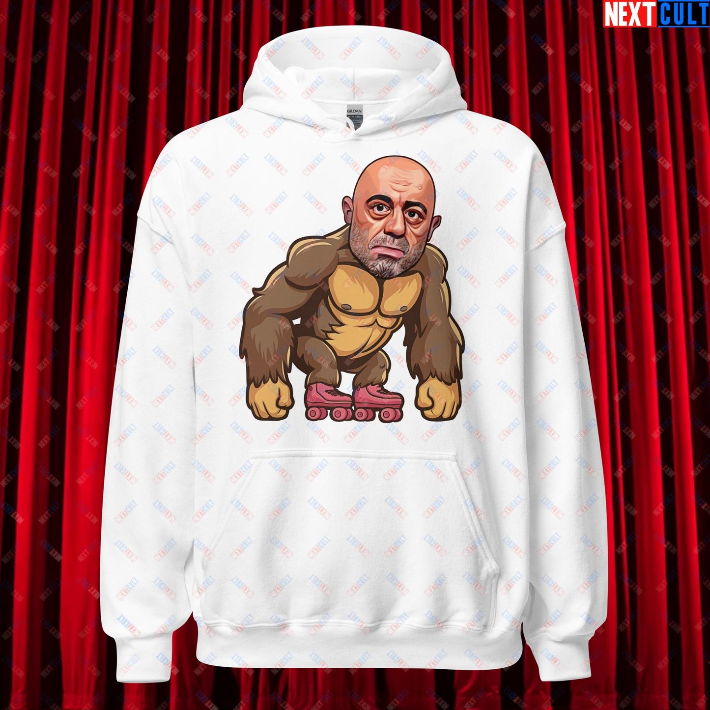 Joe Rogan Ape Roller-Blading Funny JRE Podcast Unisex Hoodie White Hoodies Joe Rogan Podcasts Stand-up Comedy Next Cult Brand