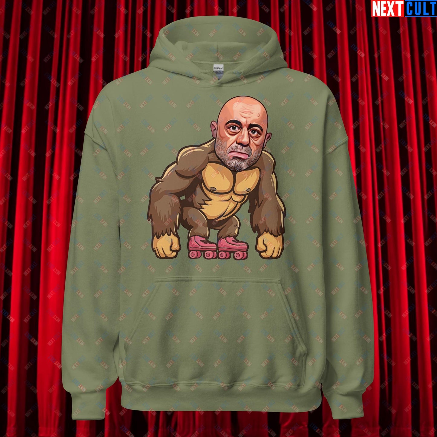 Joe Rogan Ape Roller-Blading Funny JRE Podcast Unisex Hoodie Military Green Hoodies Joe Rogan Podcasts Stand-up Comedy Next Cult Brand