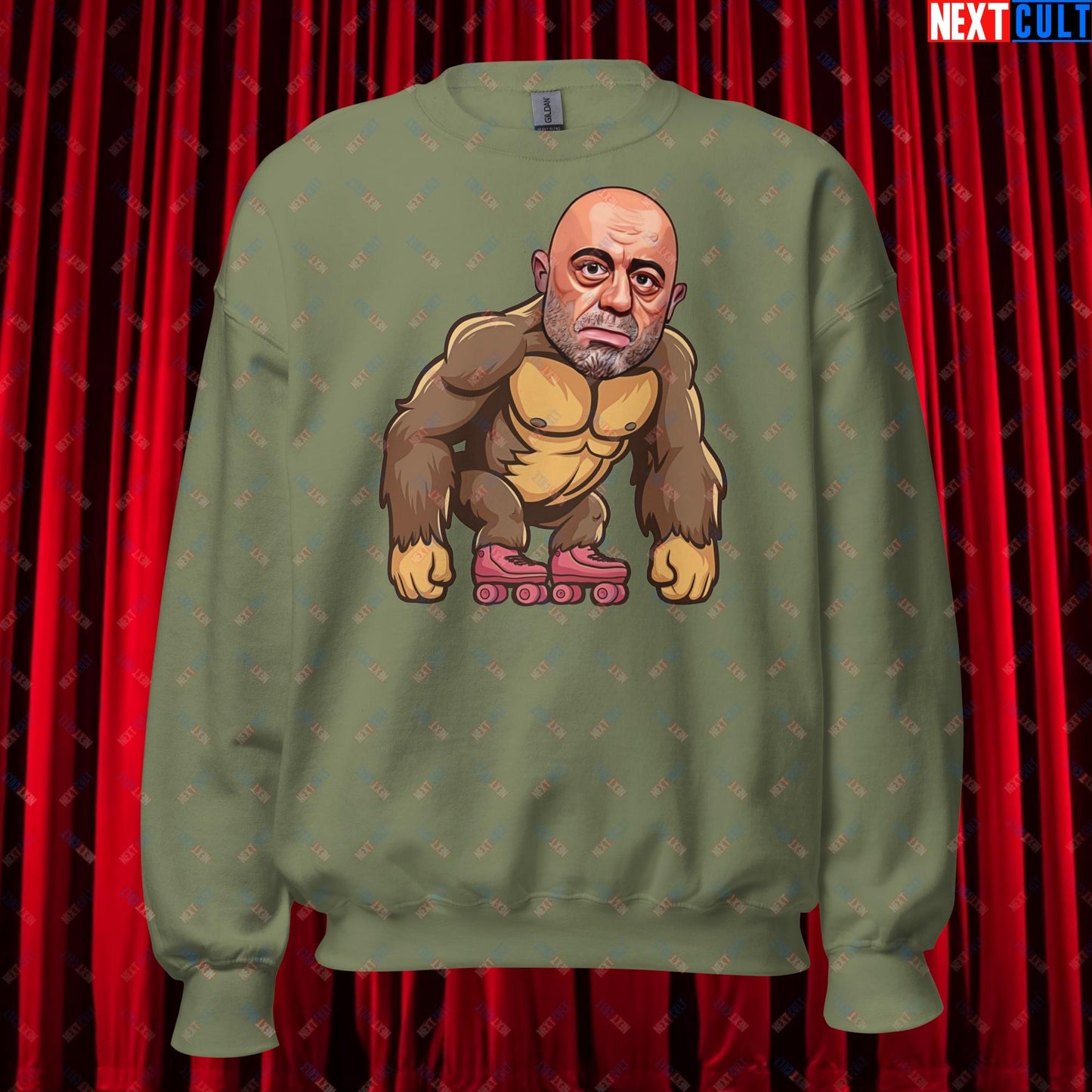 Joe Rogan Ape Roller-Blading Funny JRE Podcast Unisex Sweatshirt Military Green Sweatshirts Joe Rogan Podcasts Stand-up Comedy Next Cult Brand