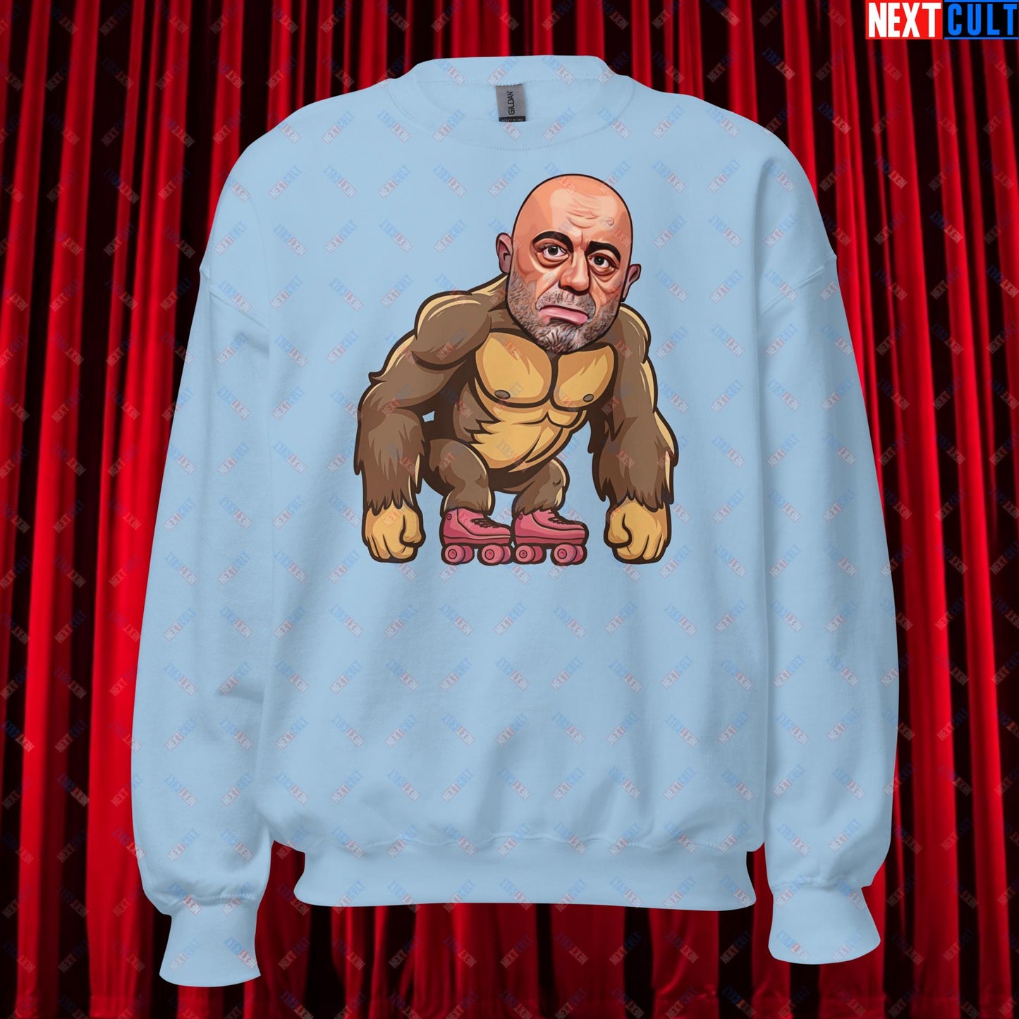 Joe Rogan Ape Roller-Blading Funny JRE Podcast Unisex Sweatshirt Light Blue Sweatshirts Joe Rogan Podcasts Stand-up Comedy Next Cult Brand