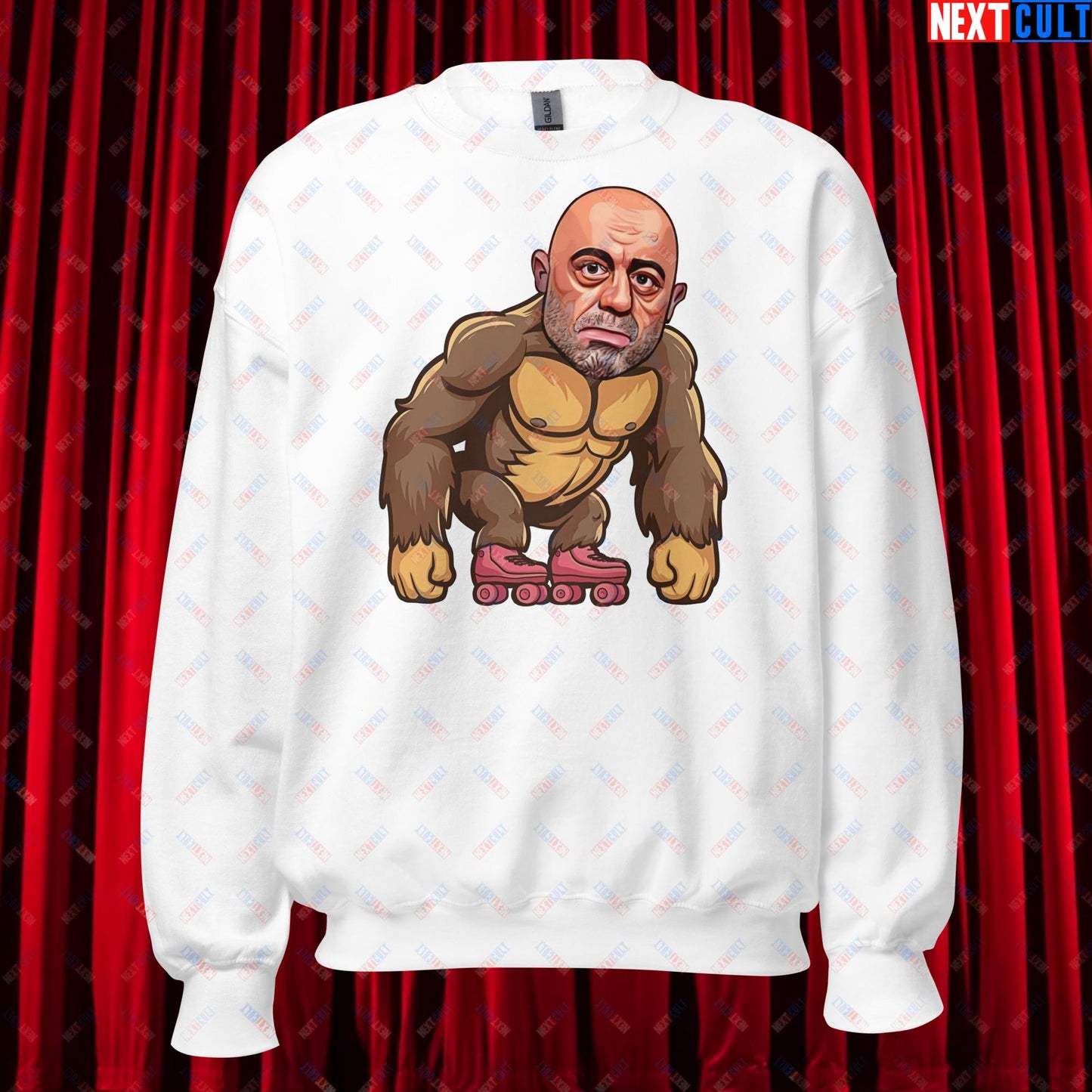 Joe Rogan Ape Roller-Blading Funny JRE Podcast Unisex Sweatshirt White Sweatshirts Joe Rogan Podcasts Stand-up Comedy Next Cult Brand