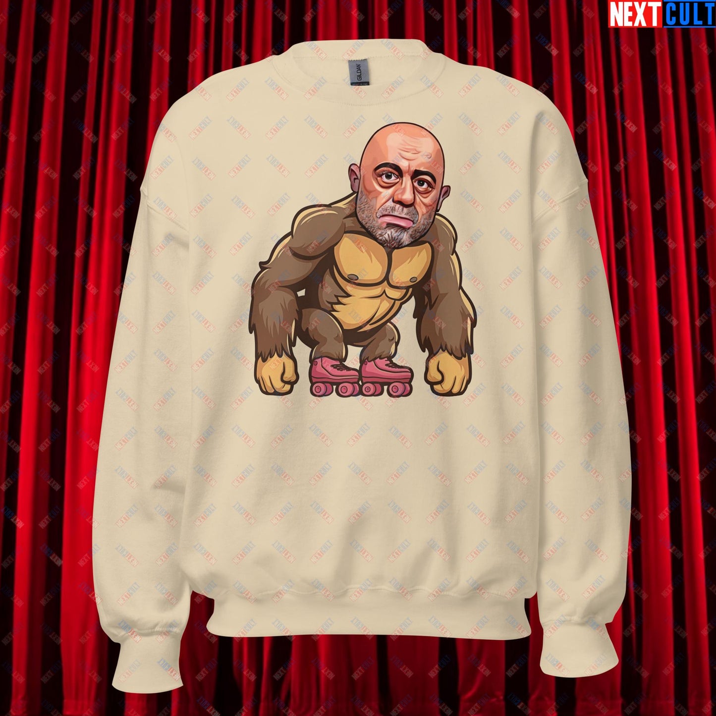 Joe Rogan Ape Roller-Blading Funny JRE Podcast Unisex Sweatshirt Sand Sweatshirts Joe Rogan Podcasts Stand-up Comedy Next Cult Brand