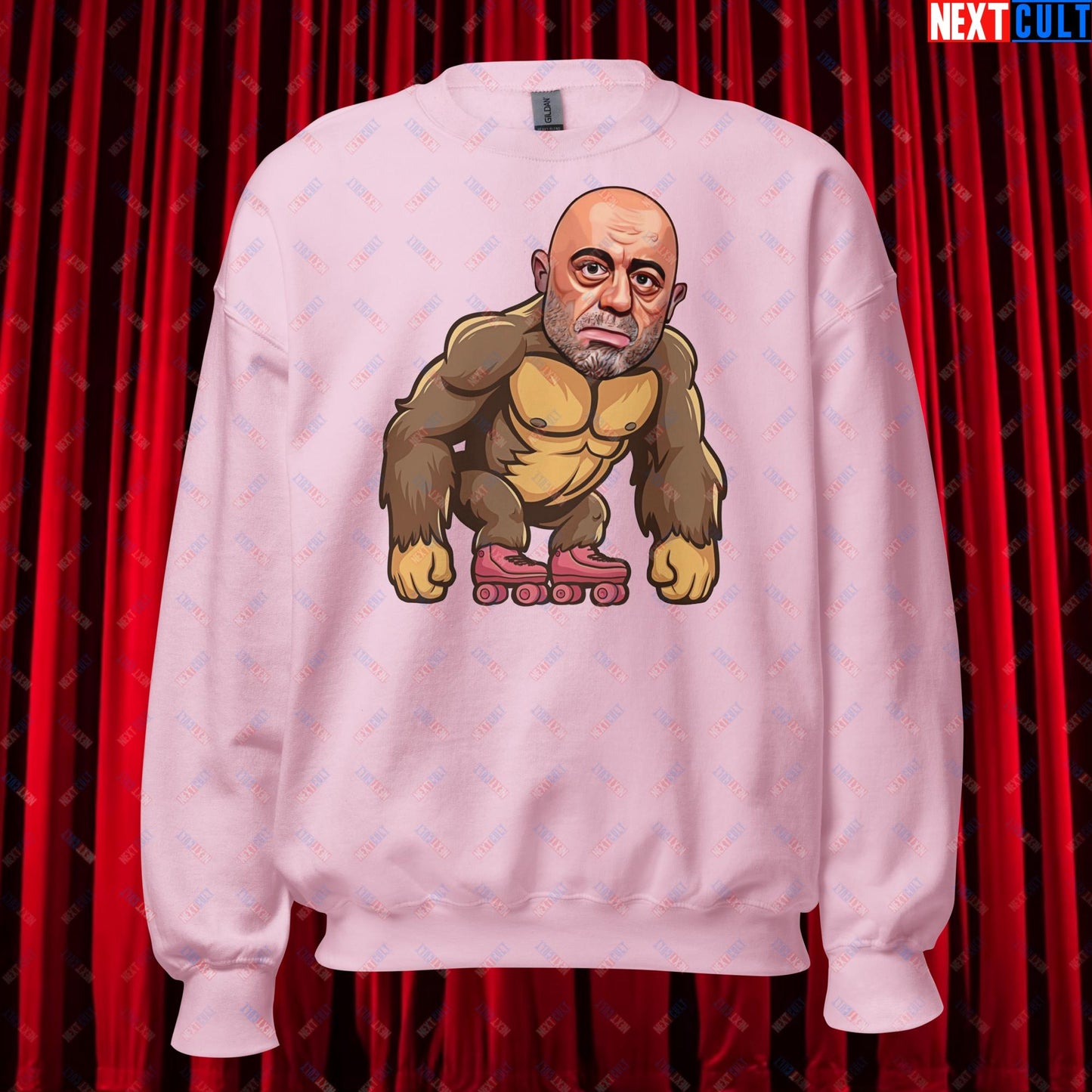 Joe Rogan Ape Roller-Blading Funny JRE Podcast Unisex Sweatshirt Light Pink Sweatshirts Joe Rogan Podcasts Stand-up Comedy Next Cult Brand