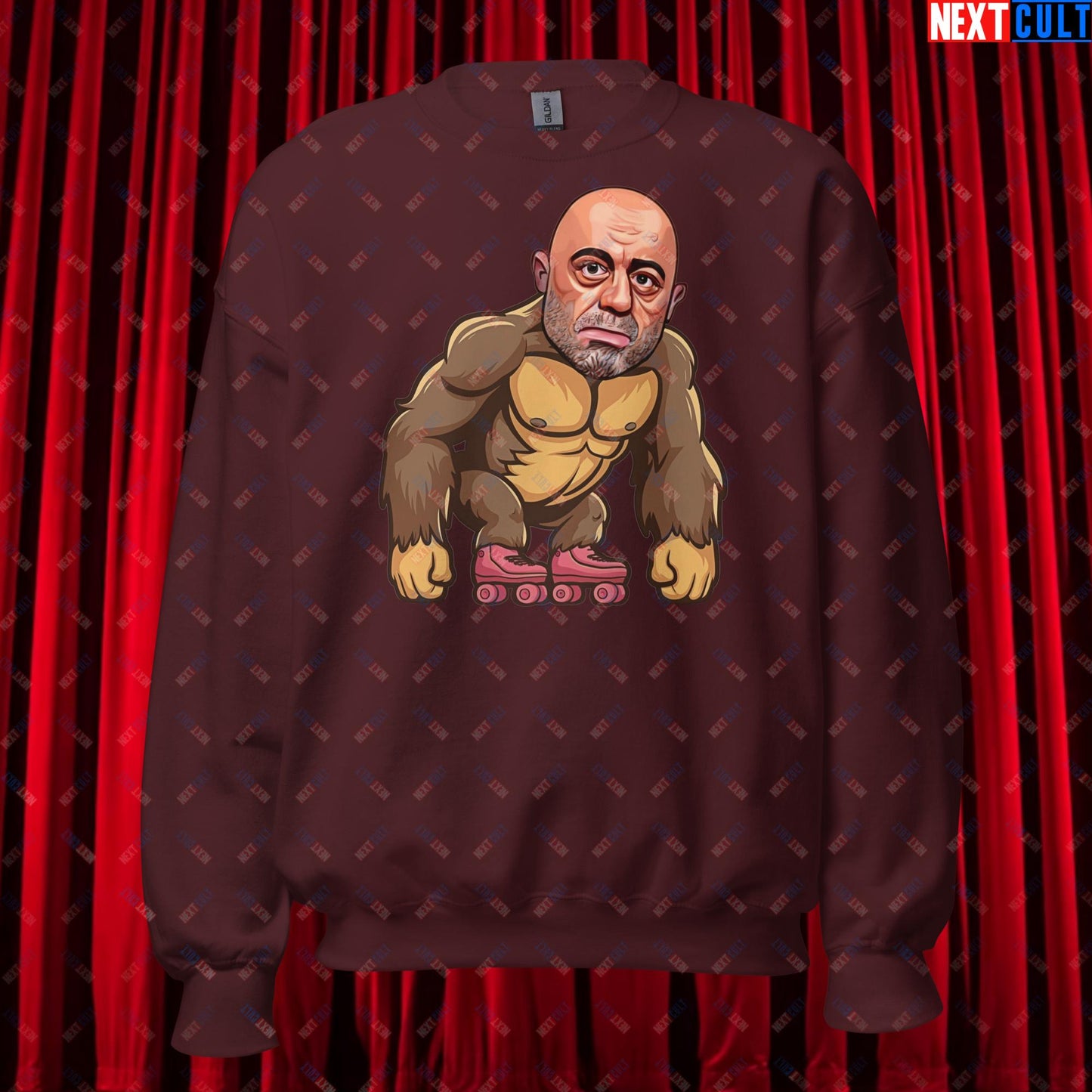 Joe Rogan Ape Roller-Blading Funny JRE Podcast Unisex Sweatshirt Maroon Sweatshirts Joe Rogan Podcasts Stand-up Comedy Next Cult Brand