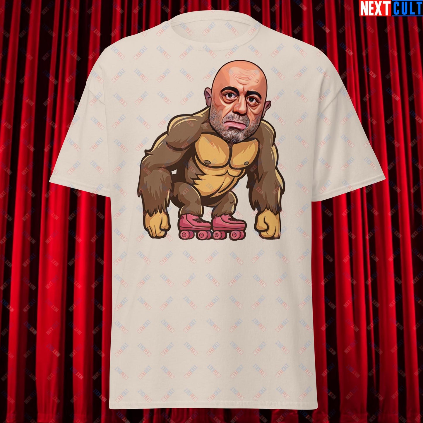 Joe Rogan Ape Roller-Blading Funny JRE Podcast Unisex tee Natural T-shirts Joe Rogan Podcasts Stand-up Comedy Next Cult Brand