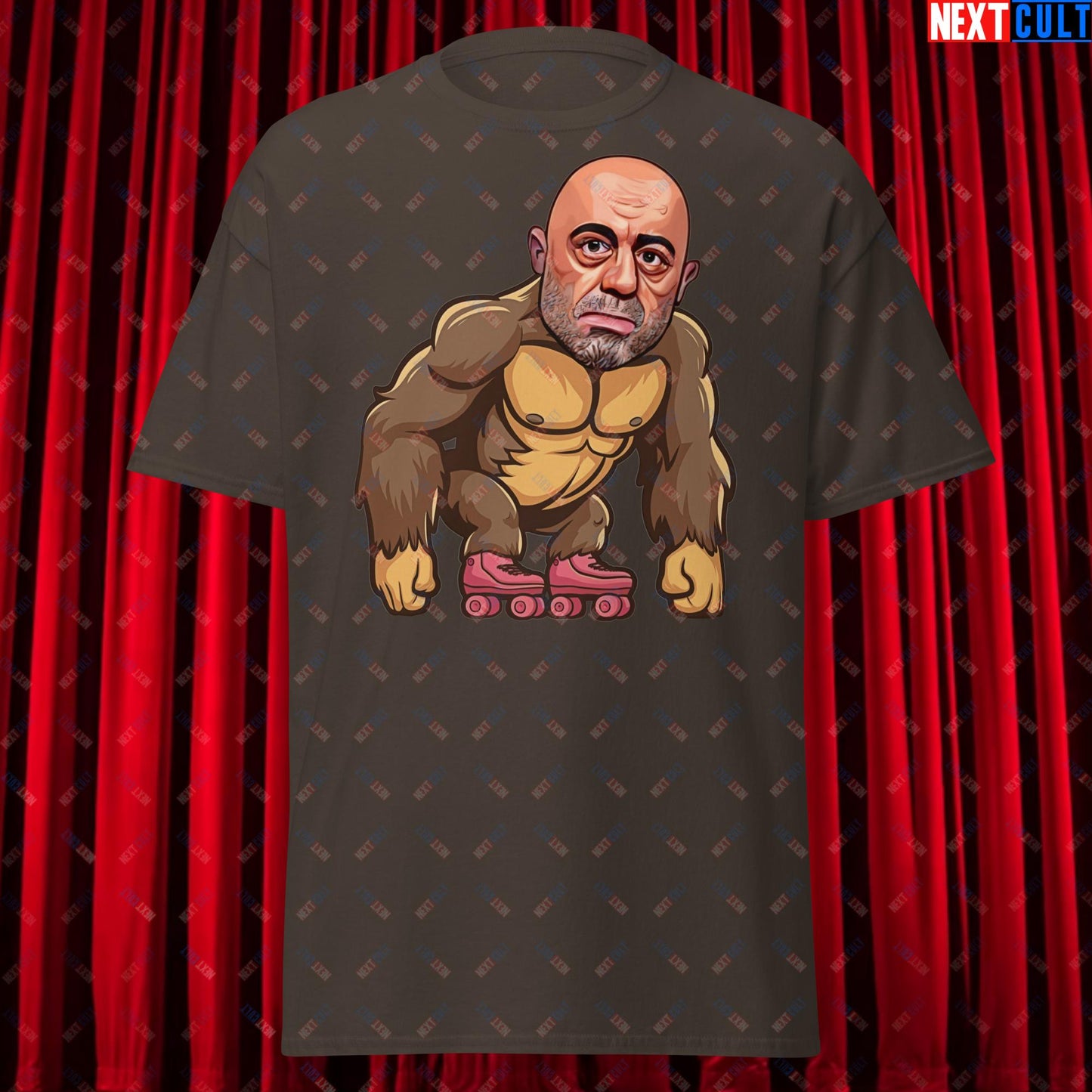 Joe Rogan Ape Roller-Blading Funny JRE Podcast Unisex tee Dark Chocolate T-shirts Joe Rogan Podcasts Stand-up Comedy Next Cult Brand
