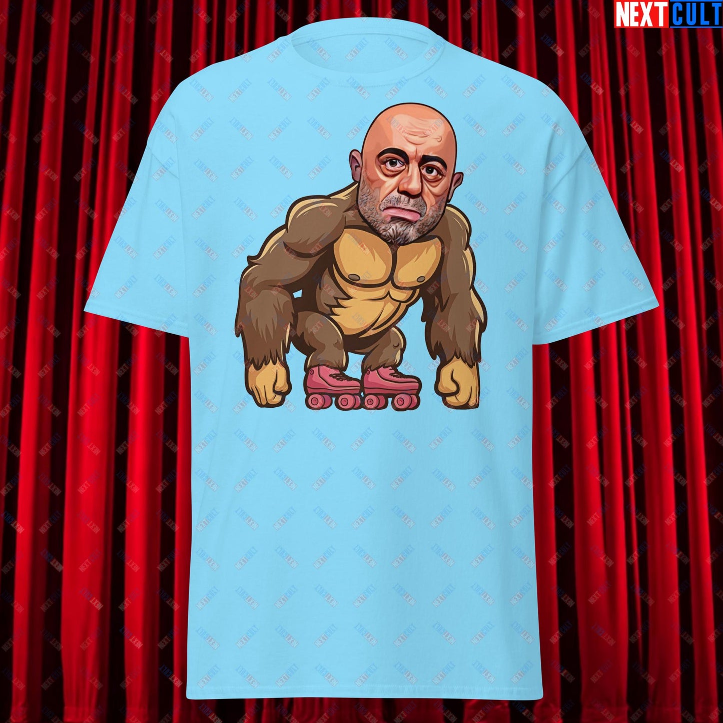 Joe Rogan Ape Roller-Blading Funny JRE Podcast Unisex tee Sky T-shirts Joe Rogan Podcasts Stand-up Comedy Next Cult Brand