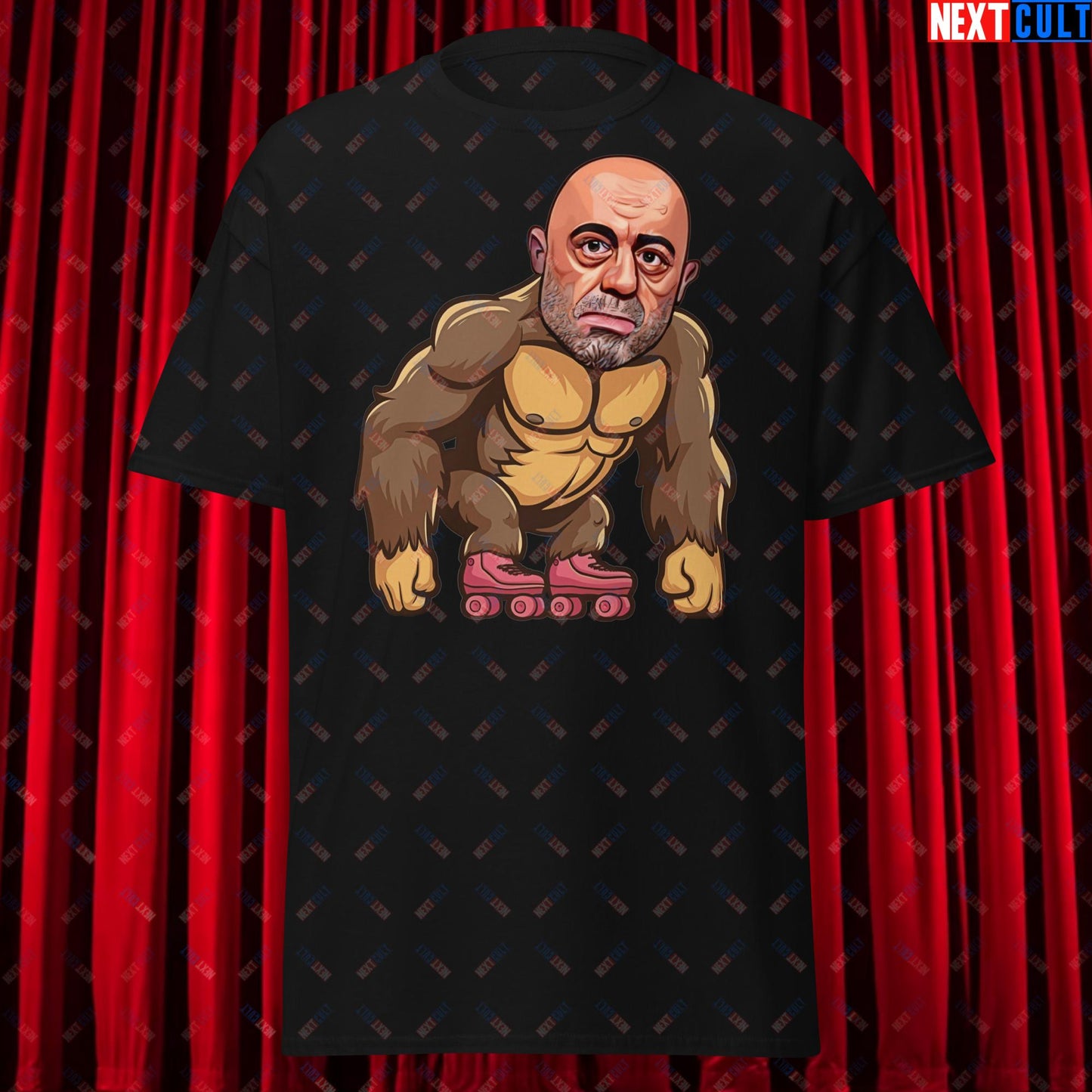 Joe Rogan Ape Roller-Blading Funny JRE Podcast Unisex tee Black T-shirts Joe Rogan Podcasts Stand-up Comedy Next Cult Brand