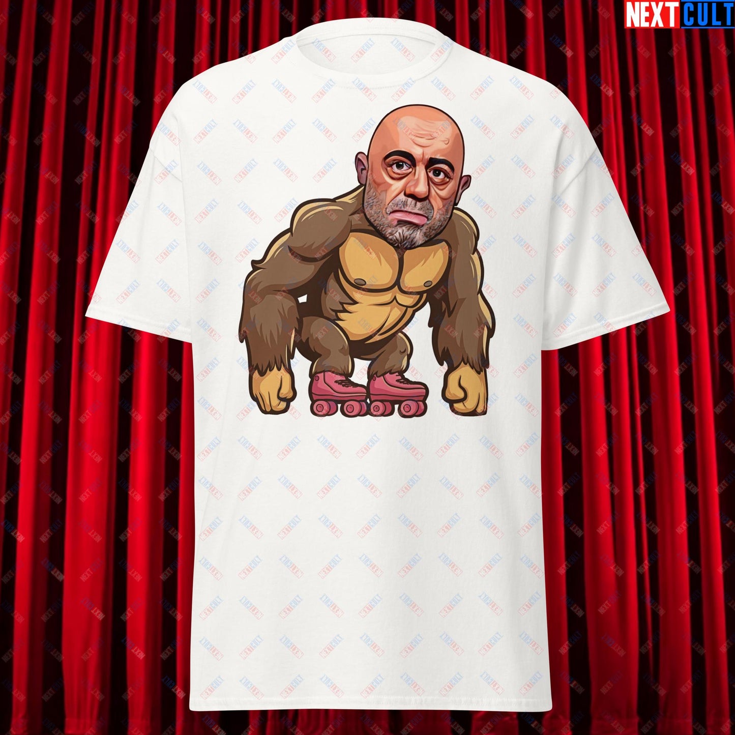 Joe Rogan Ape Roller-Blading Funny JRE Podcast Unisex tee White T-shirts Joe Rogan Podcasts Stand-up Comedy Next Cult Brand