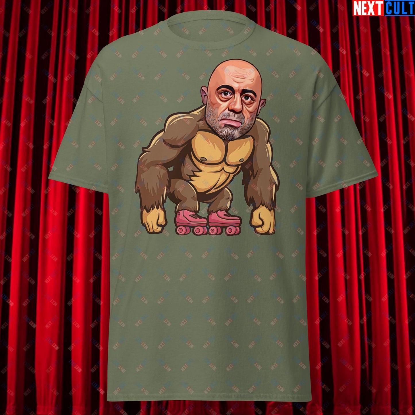 Joe Rogan Ape Roller-Blading Funny JRE Podcast Unisex tee Military Green T-shirts Joe Rogan Podcasts Stand-up Comedy Next Cult Brand