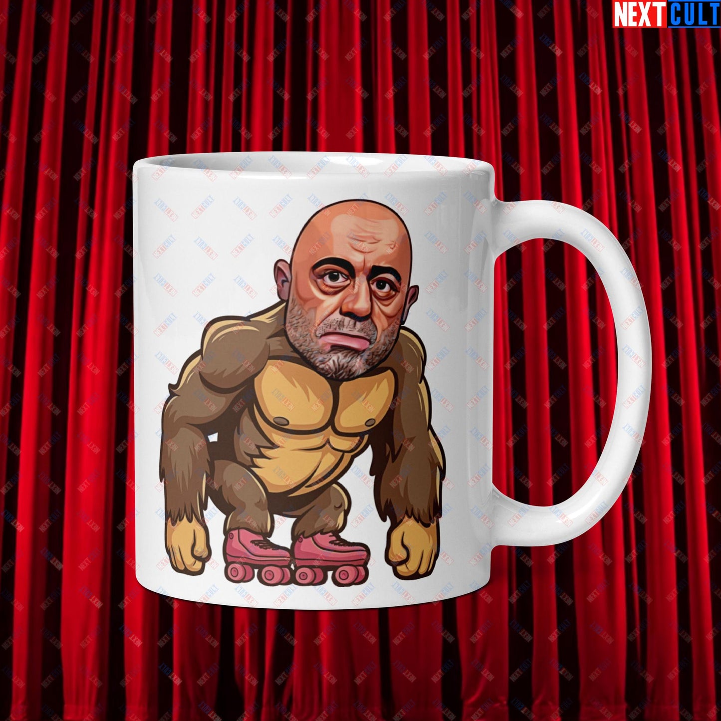 Joe Rogan Ape Roller-Blading Funny JRE Podcast White glossy mug Default Title Mugs Joe Rogan Podcasts Stand-up Comedy Next Cult Brand