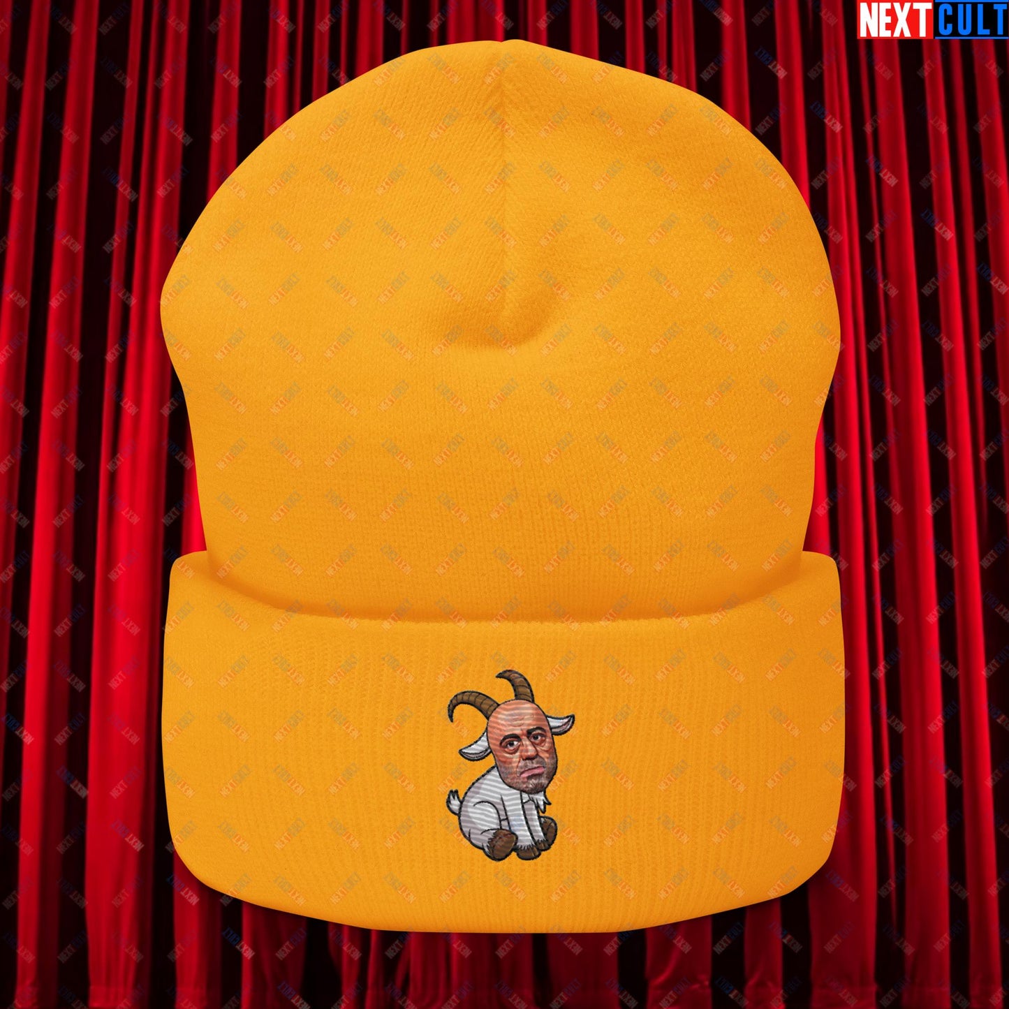 Joe Rogan G.O.A.T. Greatest of All Time Funny Podcast Stand-up Comedy Cuffed Beanie Gold Hats G.O.A.T. Joe Rogan Podcasts Stand-up Comedy Next Cult Brand