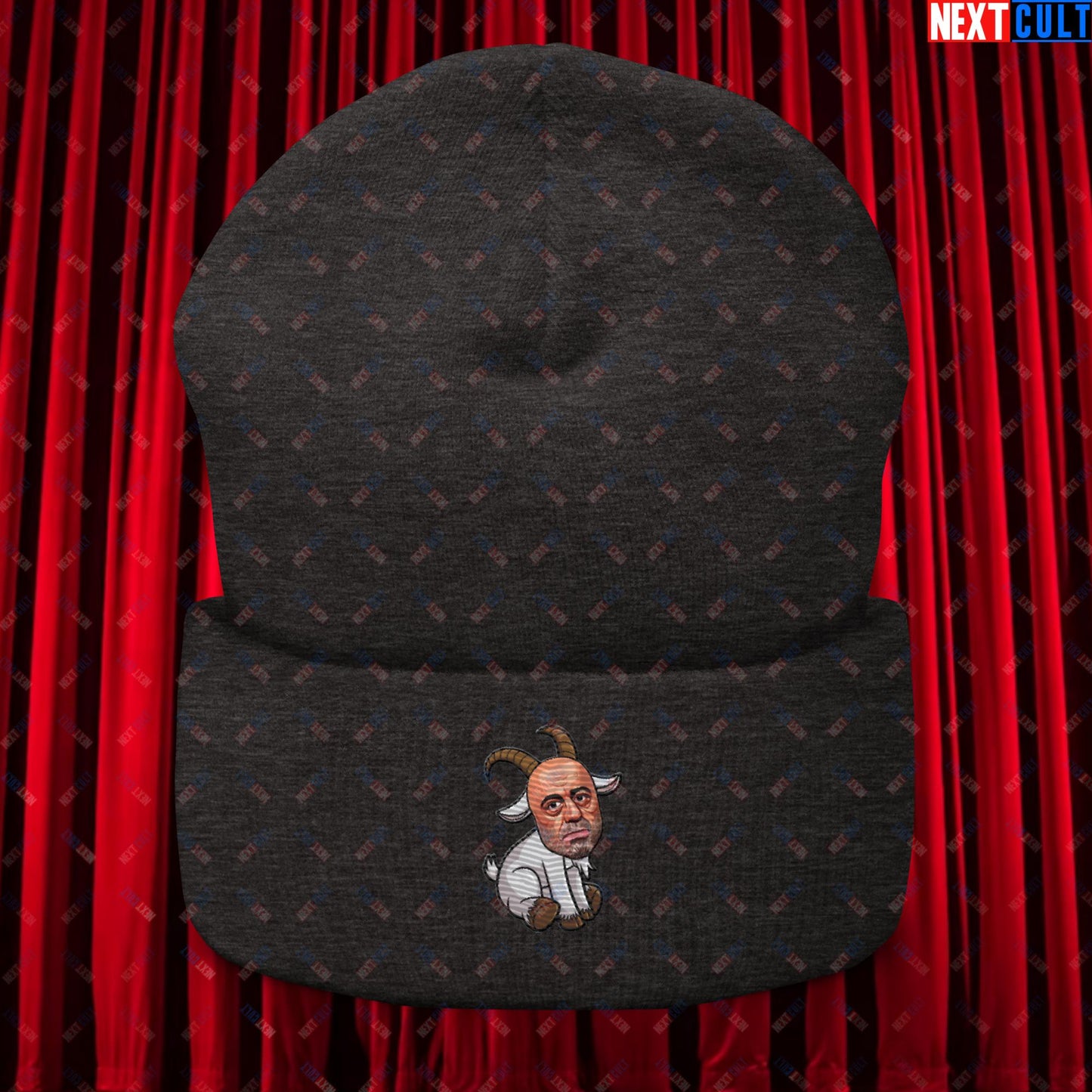 Joe Rogan G.O.A.T. Greatest of All Time Funny Podcast Stand-up Comedy Cuffed Beanie Dark Grey Hats G.O.A.T. Joe Rogan Podcasts Stand-up Comedy Next Cult Brand