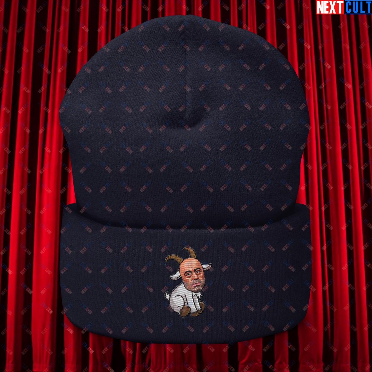 Joe Rogan G.O.A.T. Greatest of All Time Funny Podcast Stand-up Comedy Cuffed Beanie Navy Hats G.O.A.T. Joe Rogan Podcasts Stand-up Comedy Next Cult Brand