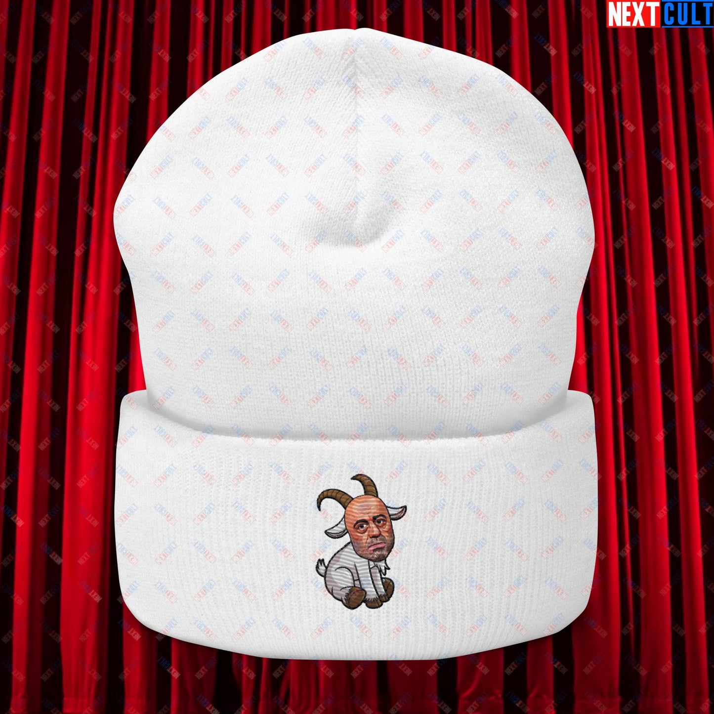 Joe Rogan G.O.A.T. Greatest of All Time Funny Podcast Stand-up Comedy Cuffed Beanie White Hats G.O.A.T. Joe Rogan Podcasts Stand-up Comedy Next Cult Brand