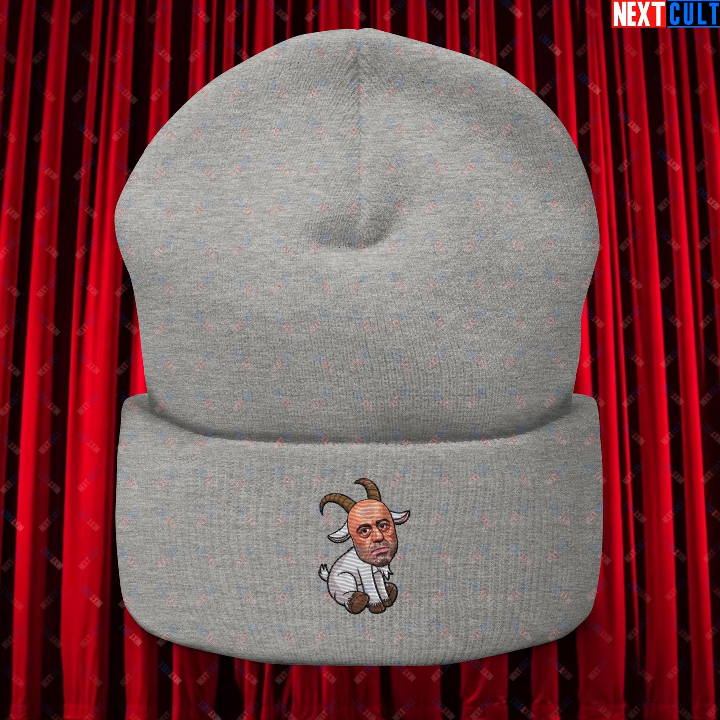 Joe Rogan G.O.A.T. Greatest of All Time Funny Podcast Stand-up Comedy Cuffed Beanie Heather Grey Hats G.O.A.T. Joe Rogan Podcasts Stand-up Comedy Next Cult Brand