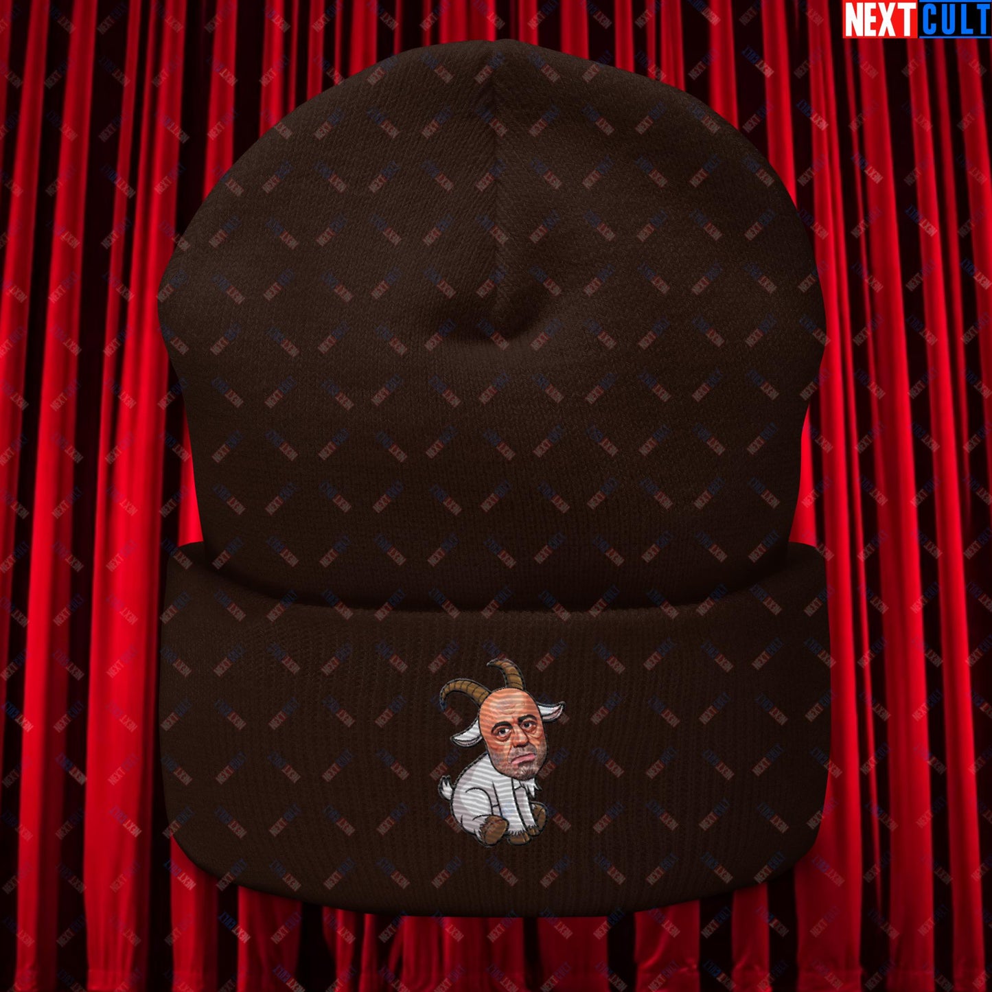 Joe Rogan G.O.A.T. Greatest of All Time Funny Podcast Stand-up Comedy Cuffed Beanie Brown Hats G.O.A.T. Joe Rogan Podcasts Stand-up Comedy Next Cult Brand