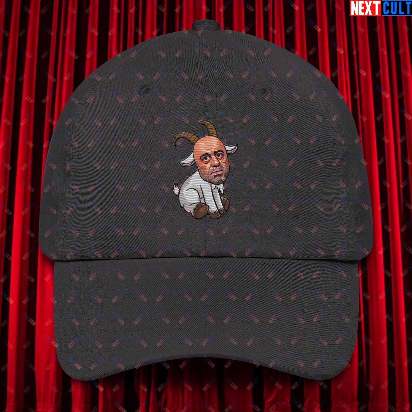 Joe Rogan G.O.A.T. Greatest of All Time Funny Podcast Stand-up Comedy Dad hat Dark Grey Hats G.O.A.T. Joe Rogan Podcasts Stand-up Comedy Next Cult Brand