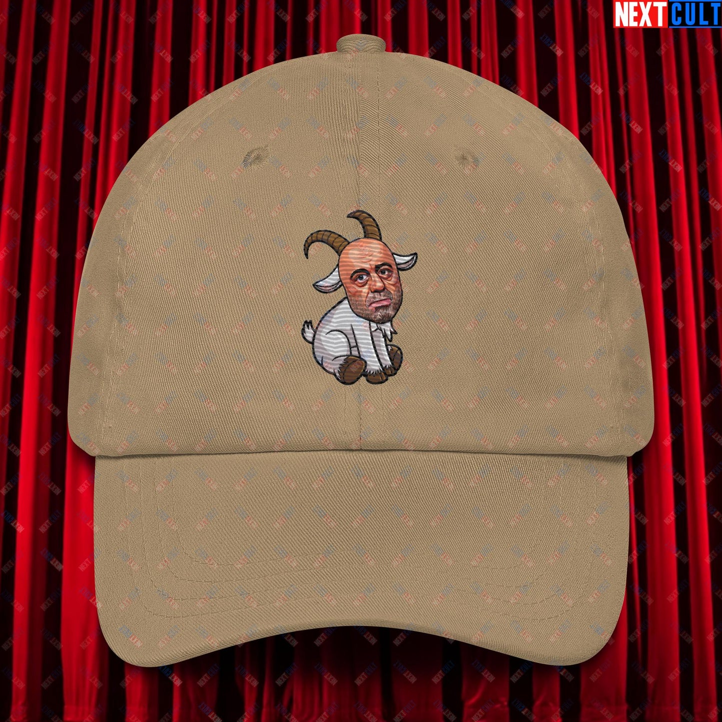 Joe Rogan G.O.A.T. Greatest of All Time Funny Podcast Stand-up Comedy Dad hat Khaki Hats G.O.A.T. Joe Rogan Podcasts Stand-up Comedy Next Cult Brand