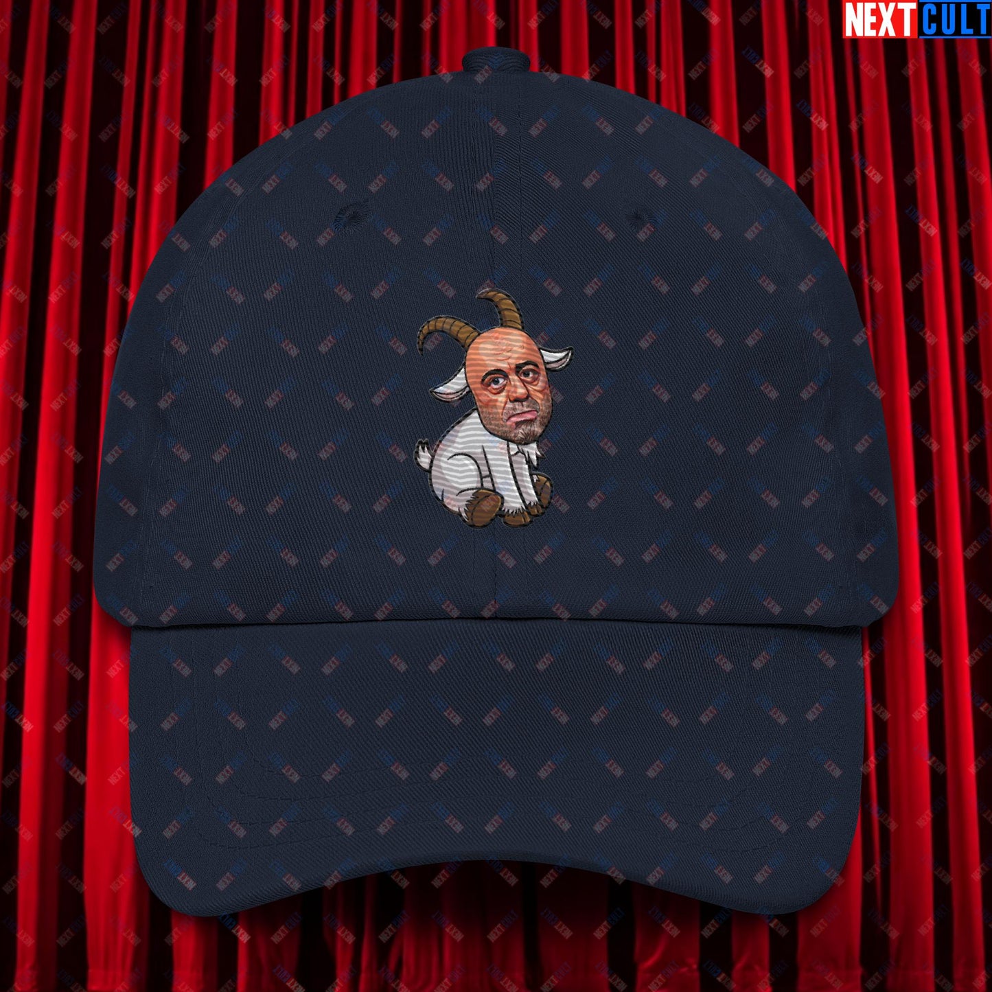 Joe Rogan G.O.A.T. Greatest of All Time Funny Podcast Stand-up Comedy Dad hat Navy Hats G.O.A.T. Joe Rogan Podcasts Stand-up Comedy Next Cult Brand
