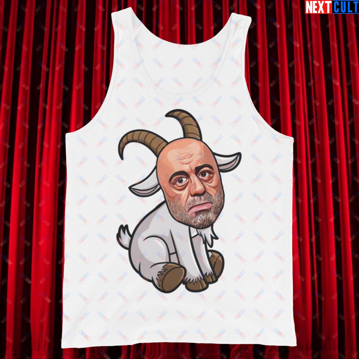 Joe Rogan G.O.A.T. Greatest of All Time Funny Podcast Stand-up Comedy Tank Top White Tank Tops G.O.A.T. Joe Rogan Podcasts Stand-up Comedy Next Cult Brand