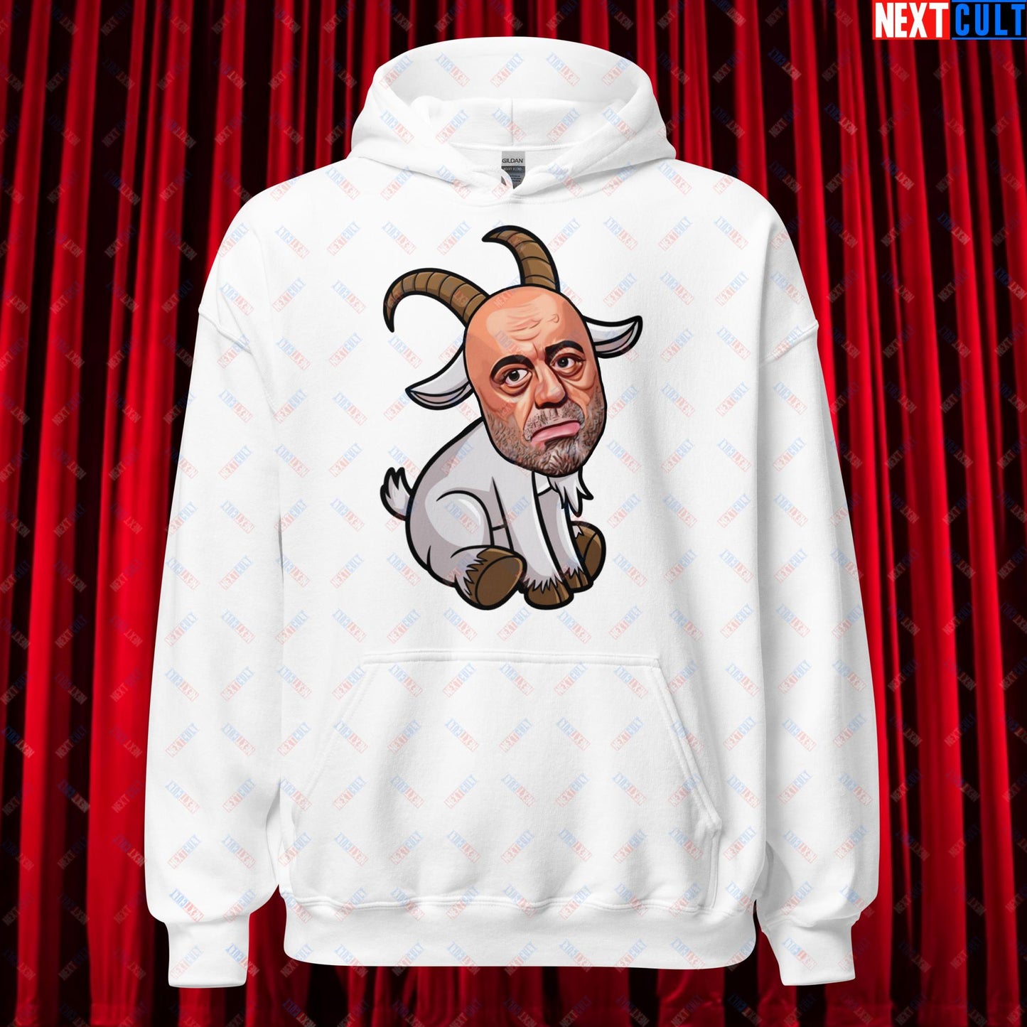 Joe Rogan G.O.A.T. Greatest of All Time Funny Podcast Stand-up Comedy Unisex Hoodie White Hoodies G.O.A.T. Joe Rogan Podcasts Stand-up Comedy Next Cult Brand