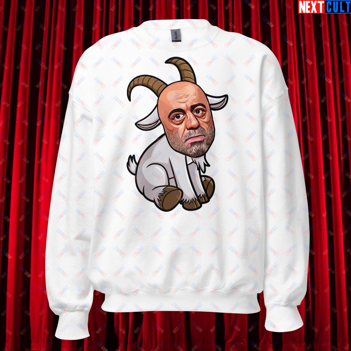 Joe Rogan G.O.A.T. Greatest of All Time Funny Podcast Stand-up Comedy Unisex Sweatshirt White Sweatshirts G.O.A.T. Joe Rogan Podcasts Stand-up Comedy Next Cult Brand