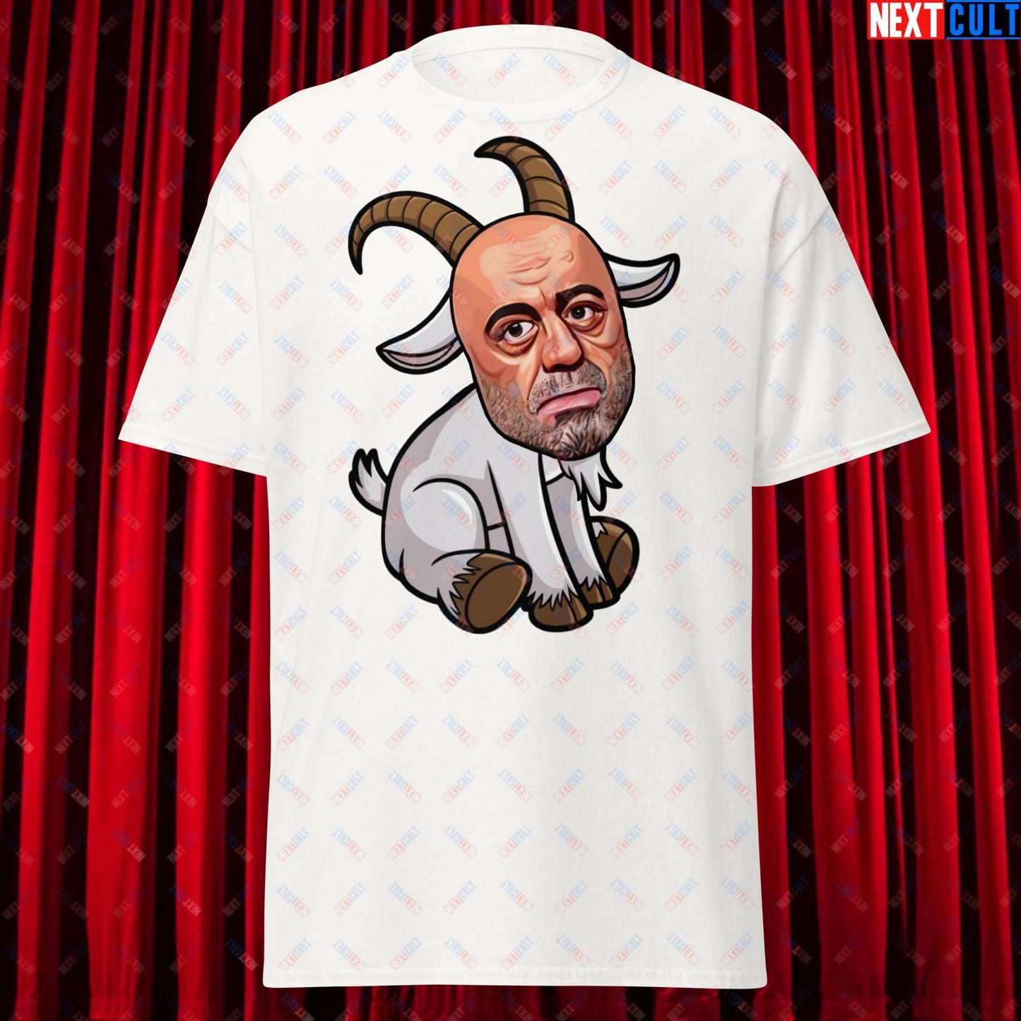 Joe Rogan G.O.A.T. Greatest of All Time Funny Podcast Stand-up Comedy Unisex tee White T-shirts G.O.A.T. Joe Rogan Podcasts Stand-up Comedy Next Cult Brand