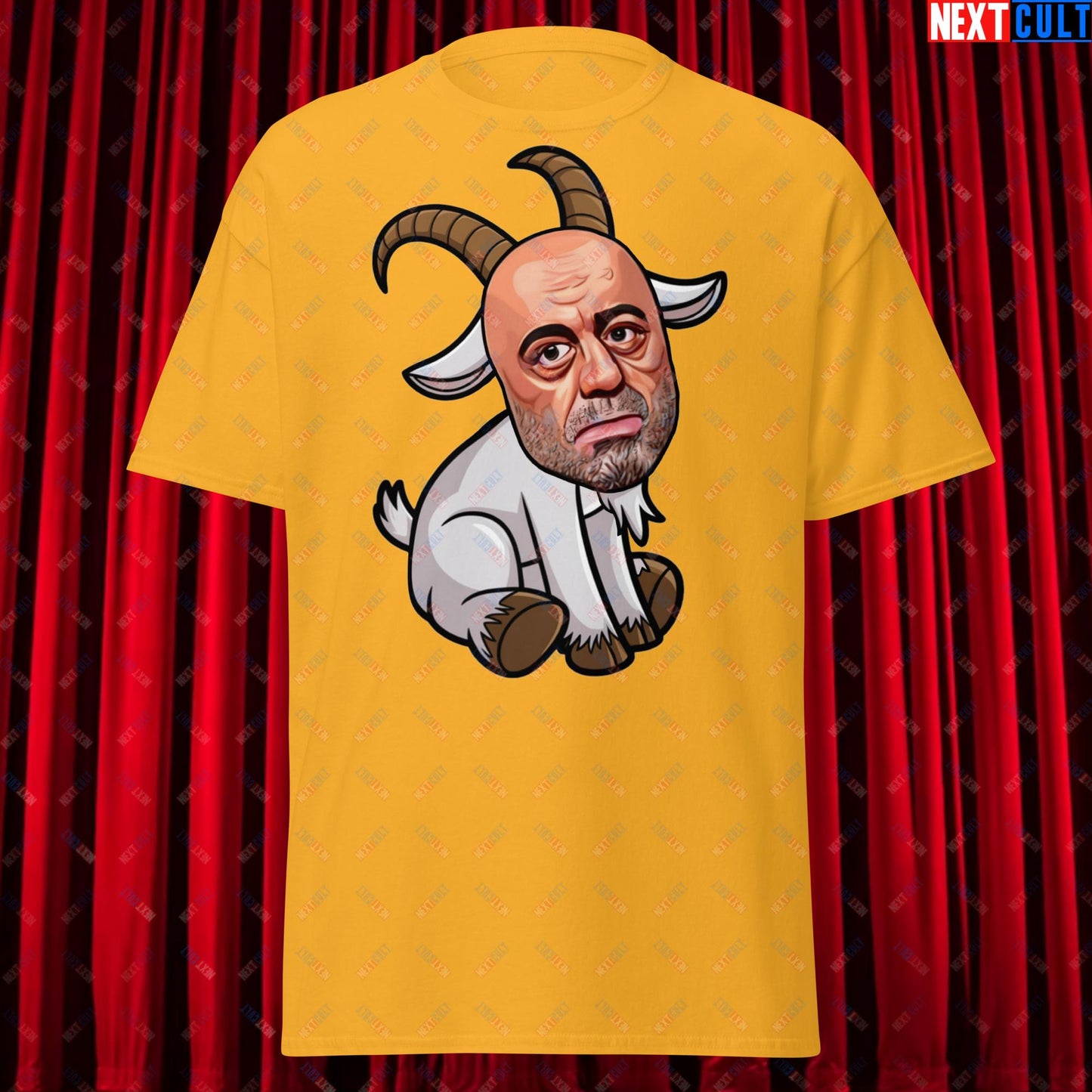 Joe Rogan G.O.A.T. Greatest of All Time Funny Podcast Stand-up Comedy Unisex tee Gold T-shirts G.O.A.T. Joe Rogan Podcasts Stand-up Comedy Next Cult Brand