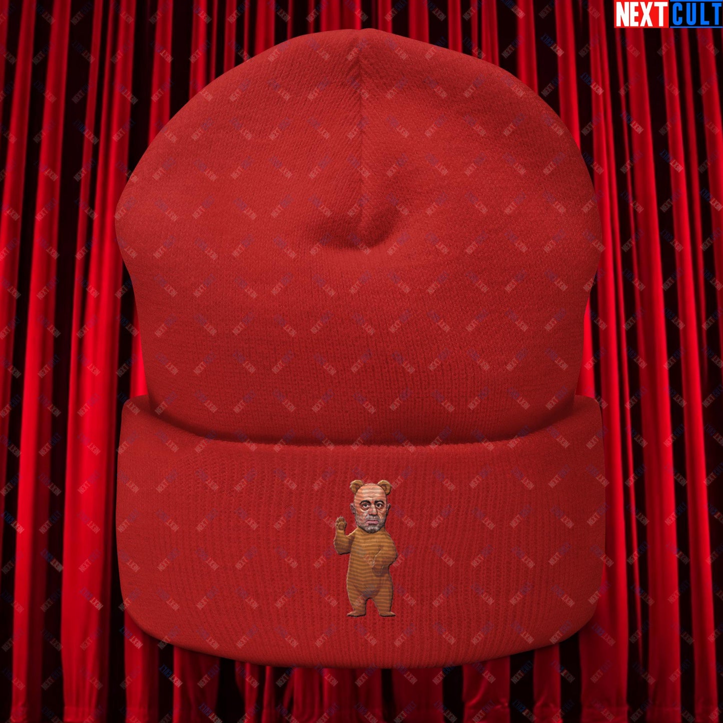Joe Rogan Grizzly Bear Rogie Bear Funny JRE Podcast Cuffed Beanie Red Hats Joe Rogan Podcasts Stand-up Comedy Next Cult Brand