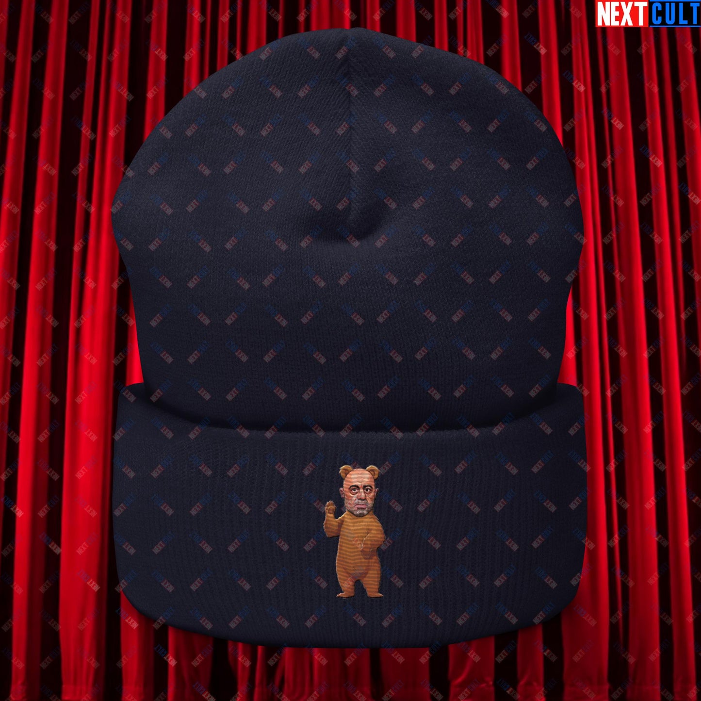 Joe Rogan Grizzly Bear Rogie Bear Funny JRE Podcast Cuffed Beanie Navy Hats Joe Rogan Podcasts Stand-up Comedy Next Cult Brand