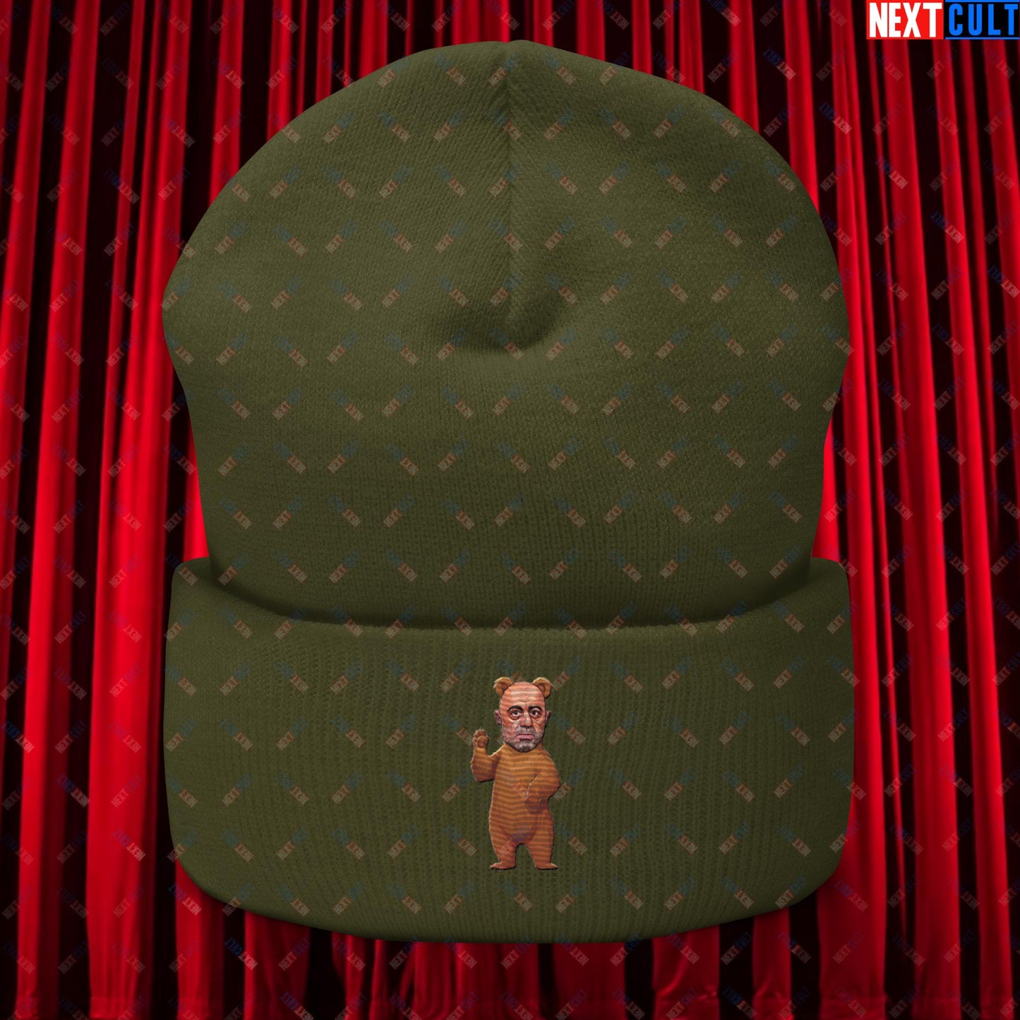 Joe Rogan Grizzly Bear Rogie Bear Funny JRE Podcast Cuffed Beanie Olive Hats Joe Rogan Podcasts Stand-up Comedy Next Cult Brand