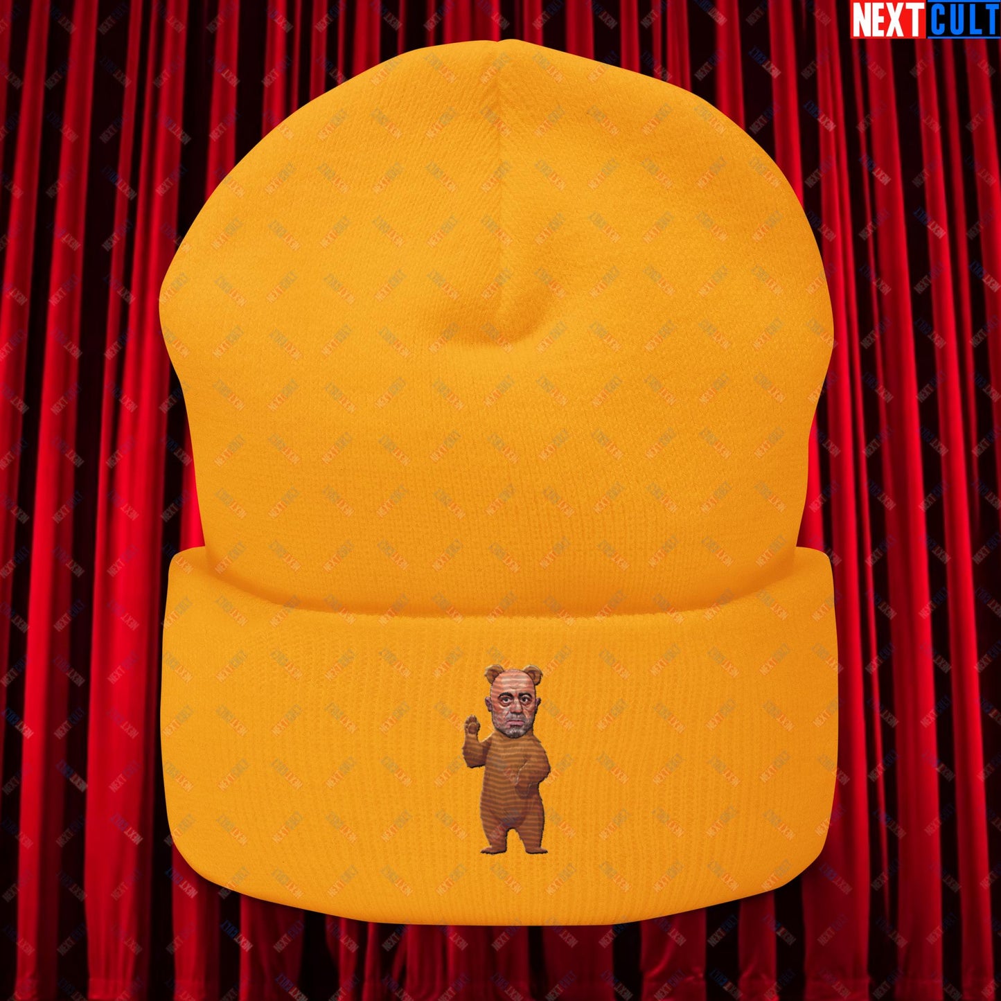 Joe Rogan Grizzly Bear Rogie Bear Funny JRE Podcast Cuffed Beanie Gold Hats Joe Rogan Podcasts Stand-up Comedy Next Cult Brand