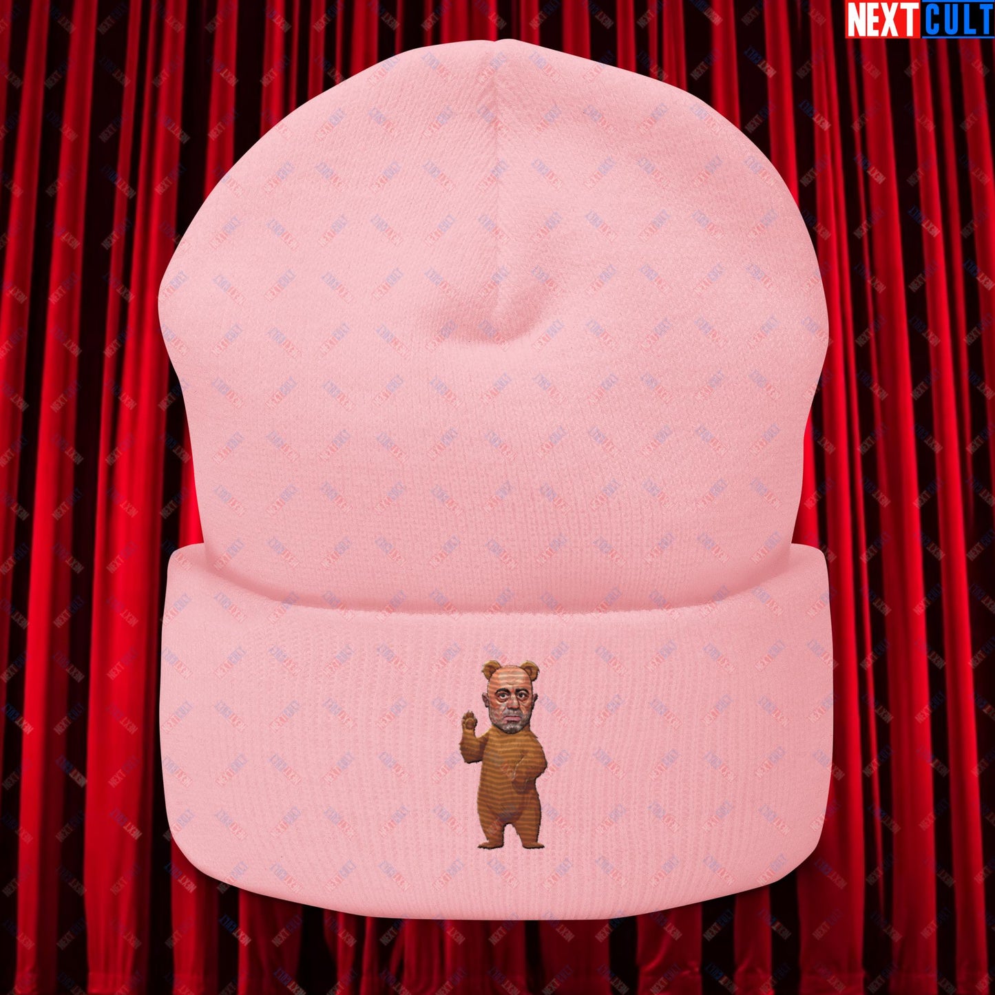 Joe Rogan Grizzly Bear Rogie Bear Funny JRE Podcast Cuffed Beanie Baby Pink Hats Joe Rogan Podcasts Stand-up Comedy Next Cult Brand