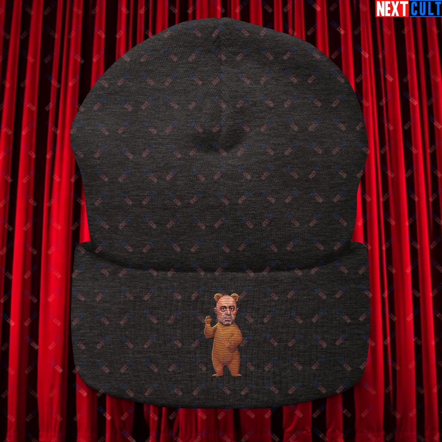 Joe Rogan Grizzly Bear Rogie Bear Funny JRE Podcast Cuffed Beanie Dark Grey Hats Joe Rogan Podcasts Stand-up Comedy Next Cult Brand