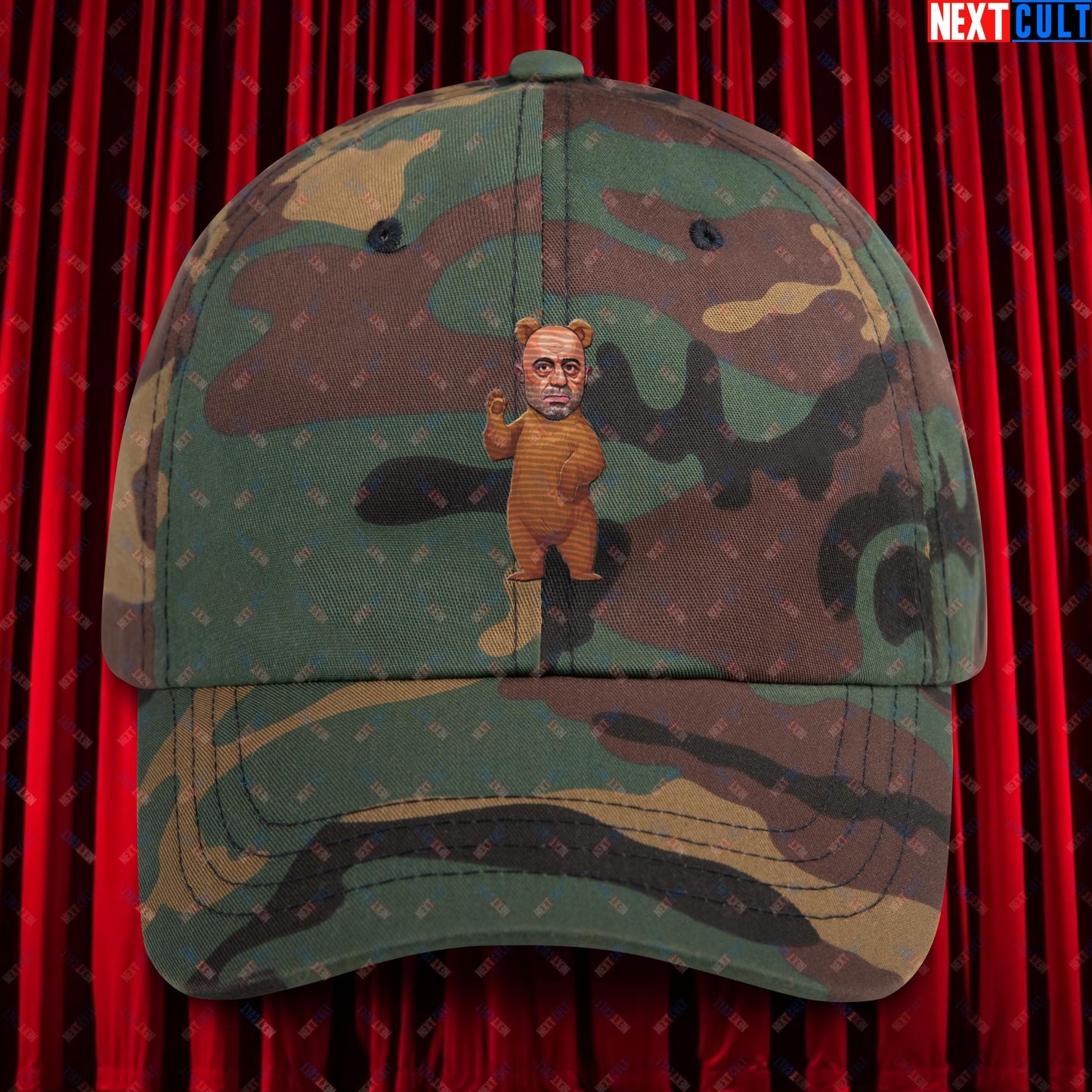 Joe Rogan Grizzly Bear Rogie Bear Funny JRE Podcast Dad hat Green Camo Hats Joe Rogan Podcasts Stand-up Comedy Next Cult Brand