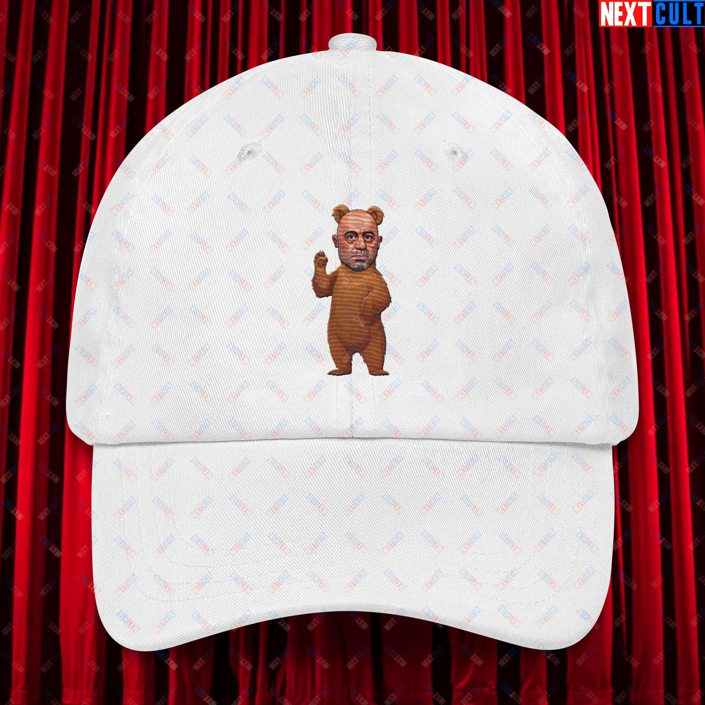 Joe Rogan Grizzly Bear Rogie Bear Funny JRE Podcast Dad hat White Hats Joe Rogan Podcasts Stand-up Comedy Next Cult Brand