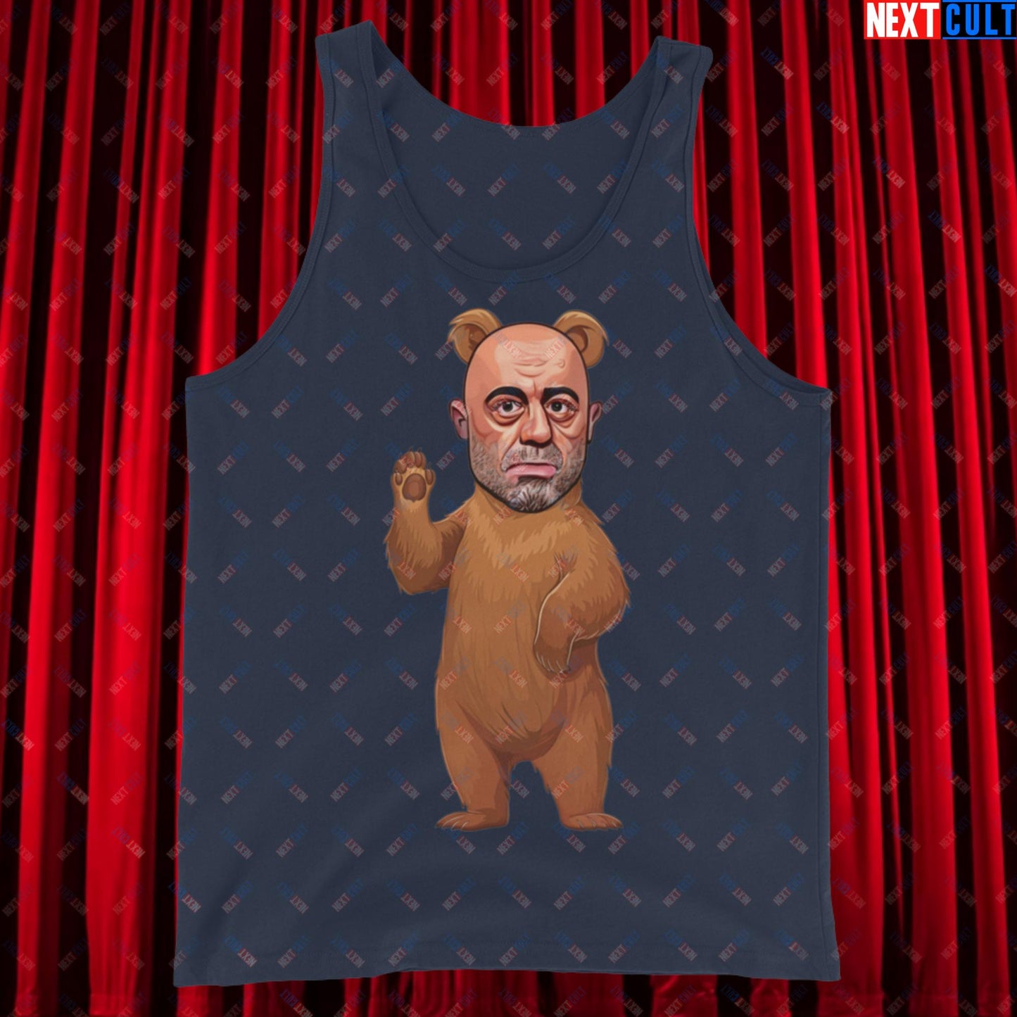 Joe Rogan Grizzly Bear Rogie Bear Funny JRE Podcast Tank Top Navy Tank Tops Joe Rogan Podcasts Stand-up Comedy Next Cult Brand