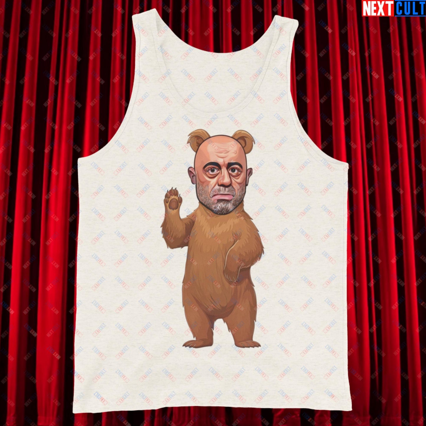 Joe Rogan Grizzly Bear Rogie Bear Funny JRE Podcast Tank Top Oatmeal Triblend Tank Tops Joe Rogan Podcasts Stand-up Comedy Next Cult Brand