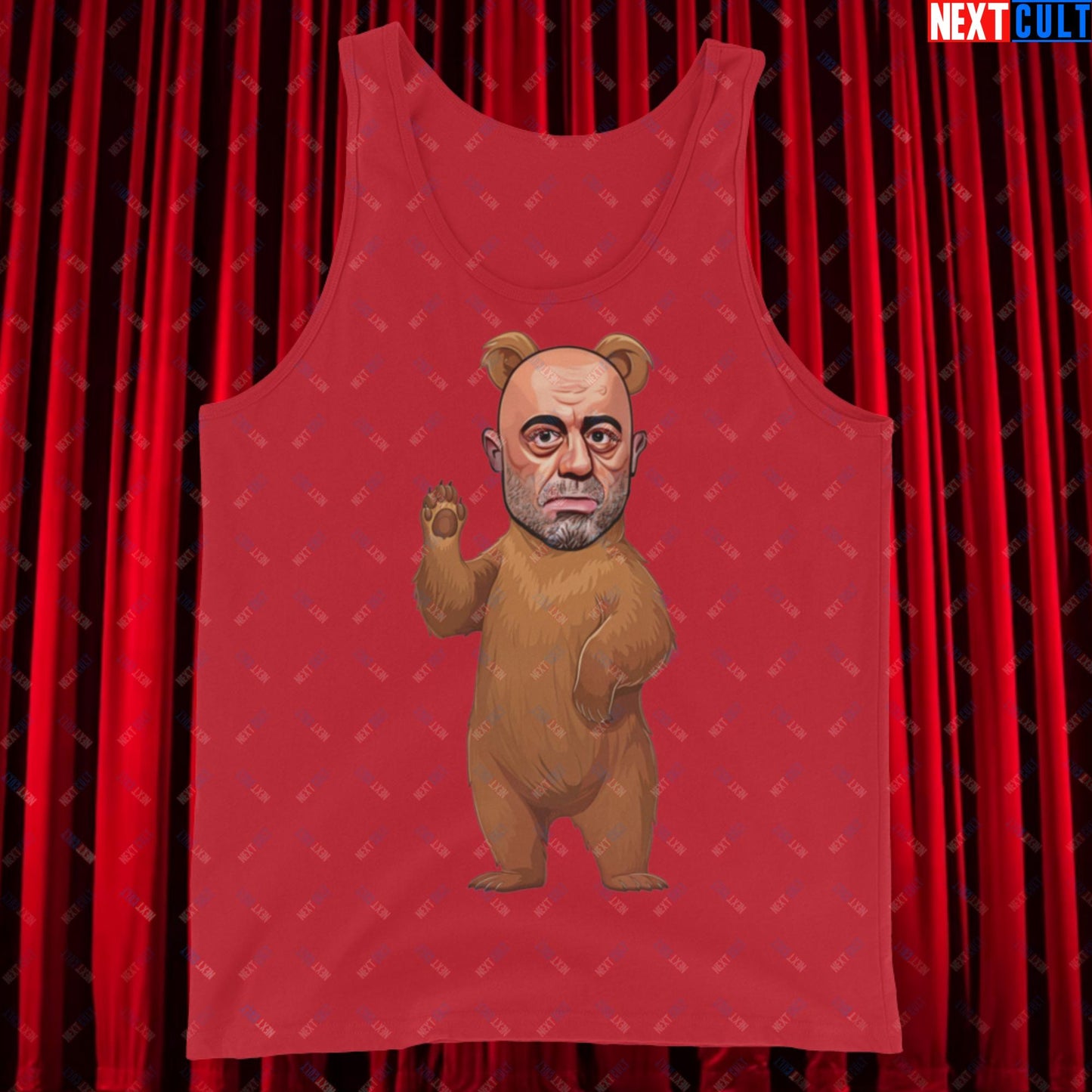 Joe Rogan Grizzly Bear Rogie Bear Funny JRE Podcast Tank Top Red Tank Tops Joe Rogan Podcasts Stand-up Comedy Next Cult Brand