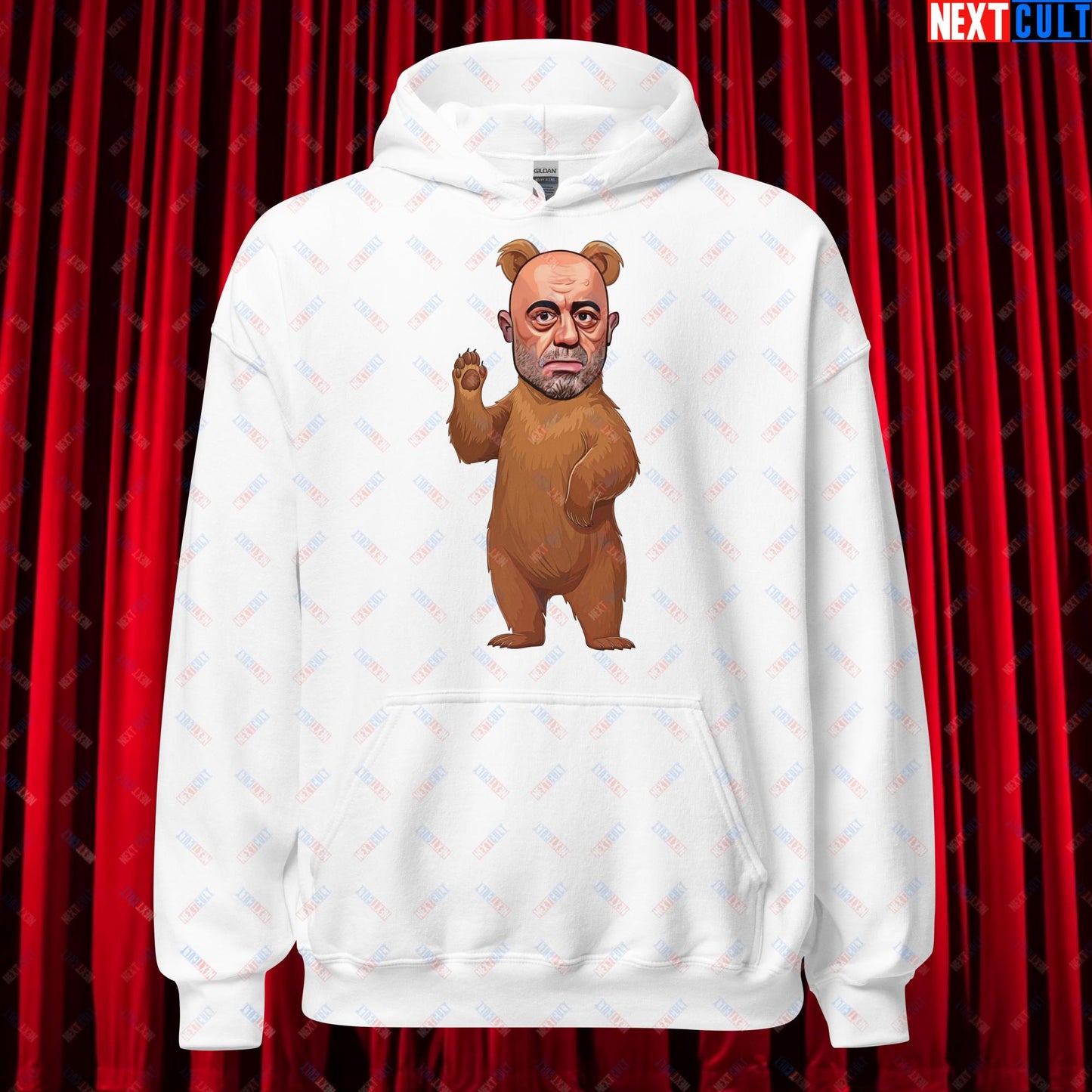 Joe Rogan Grizzly Bear Rogie Bear Funny JRE Podcast Unisex Hoodie White Hoodies Joe Rogan Podcasts Stand-up Comedy Next Cult Brand