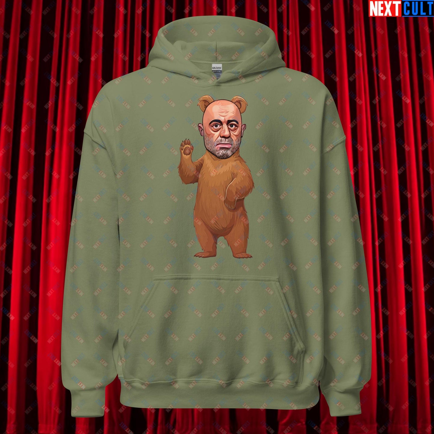 Joe Rogan Grizzly Bear Rogie Bear Funny JRE Podcast Unisex Hoodie Military Green Hoodies Joe Rogan Podcasts Stand-up Comedy Next Cult Brand