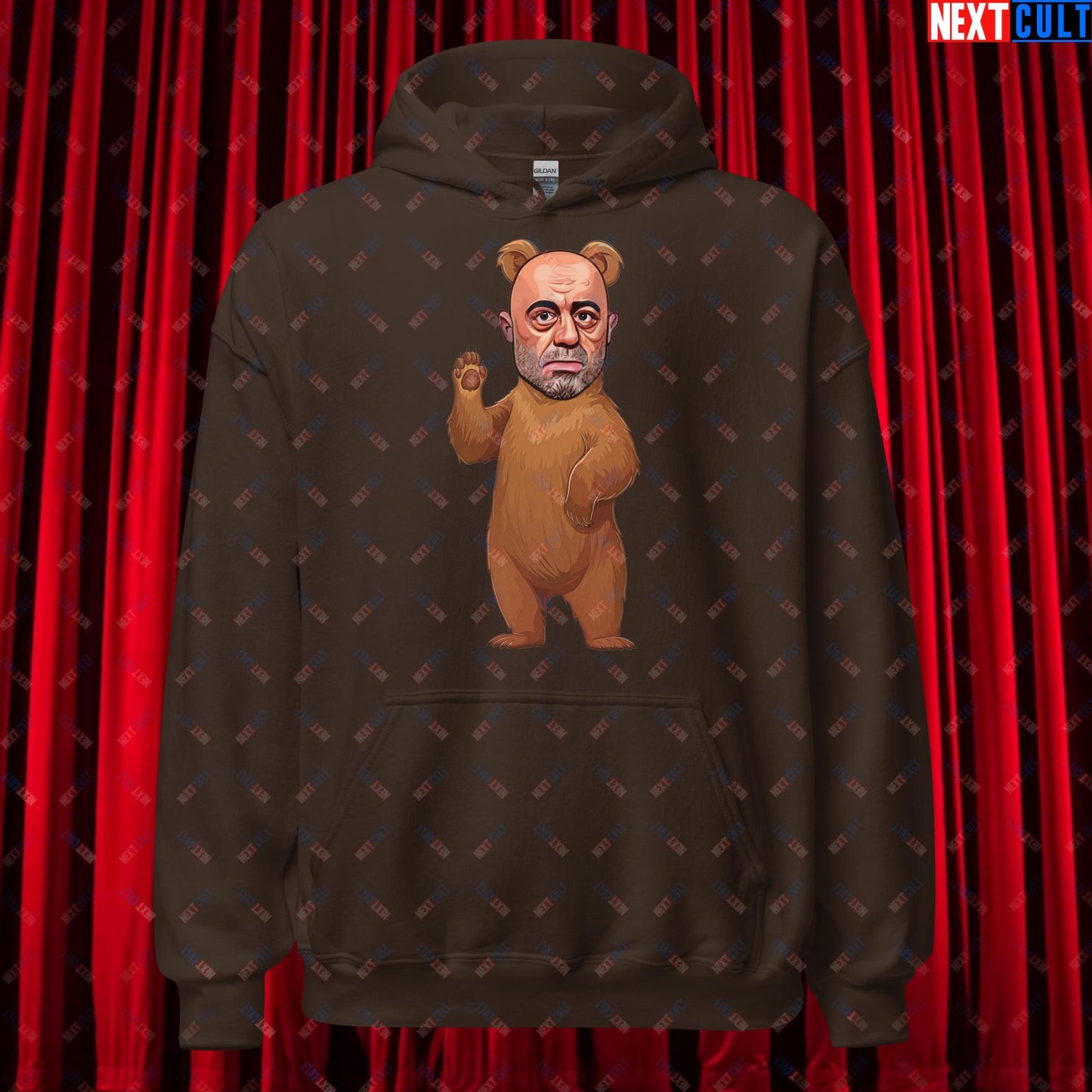 Joe Rogan Grizzly Bear Rogie Bear Funny JRE Podcast Unisex Hoodie Dark Chocolate Hoodies Joe Rogan Podcasts Stand-up Comedy Next Cult Brand