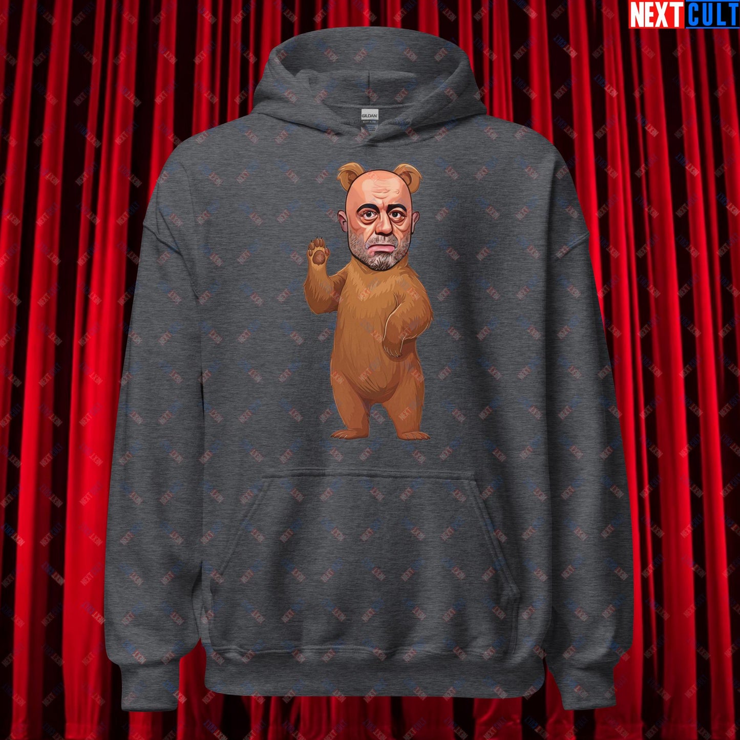 Joe Rogan Grizzly Bear Rogie Bear Funny JRE Podcast Unisex Hoodie Dark Heather Hoodies Joe Rogan Podcasts Stand-up Comedy Next Cult Brand